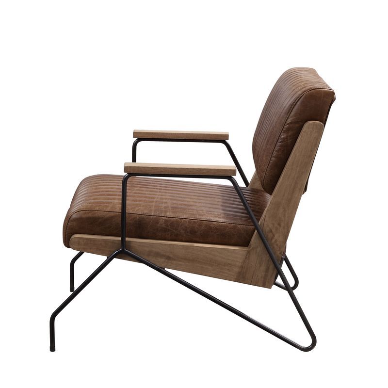 ACME Eacnlz - Accent Chair - Cocoa Top Grain Leather & Matt Iron Finish | Meri Furniture