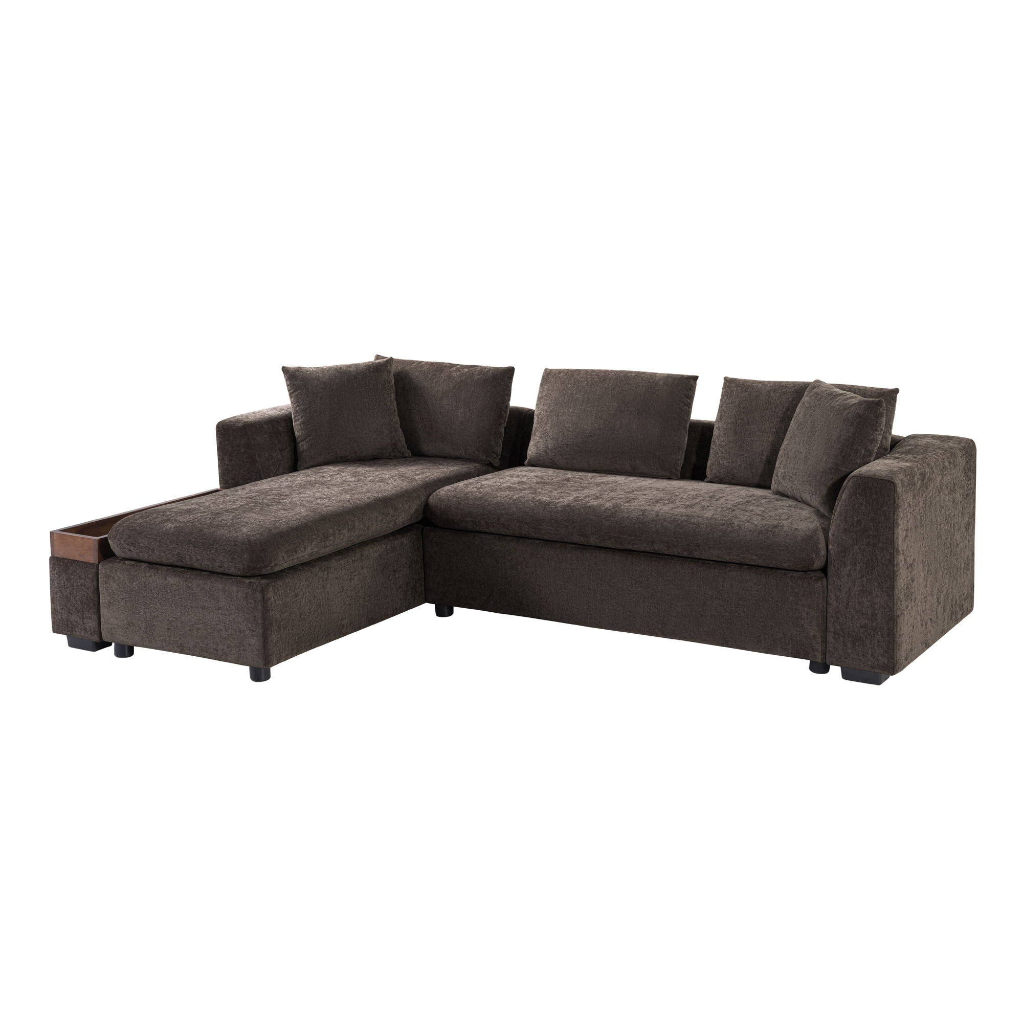 Modern L Shaped Sectional Sofa With Chenille Upholstery And Wooden Storage