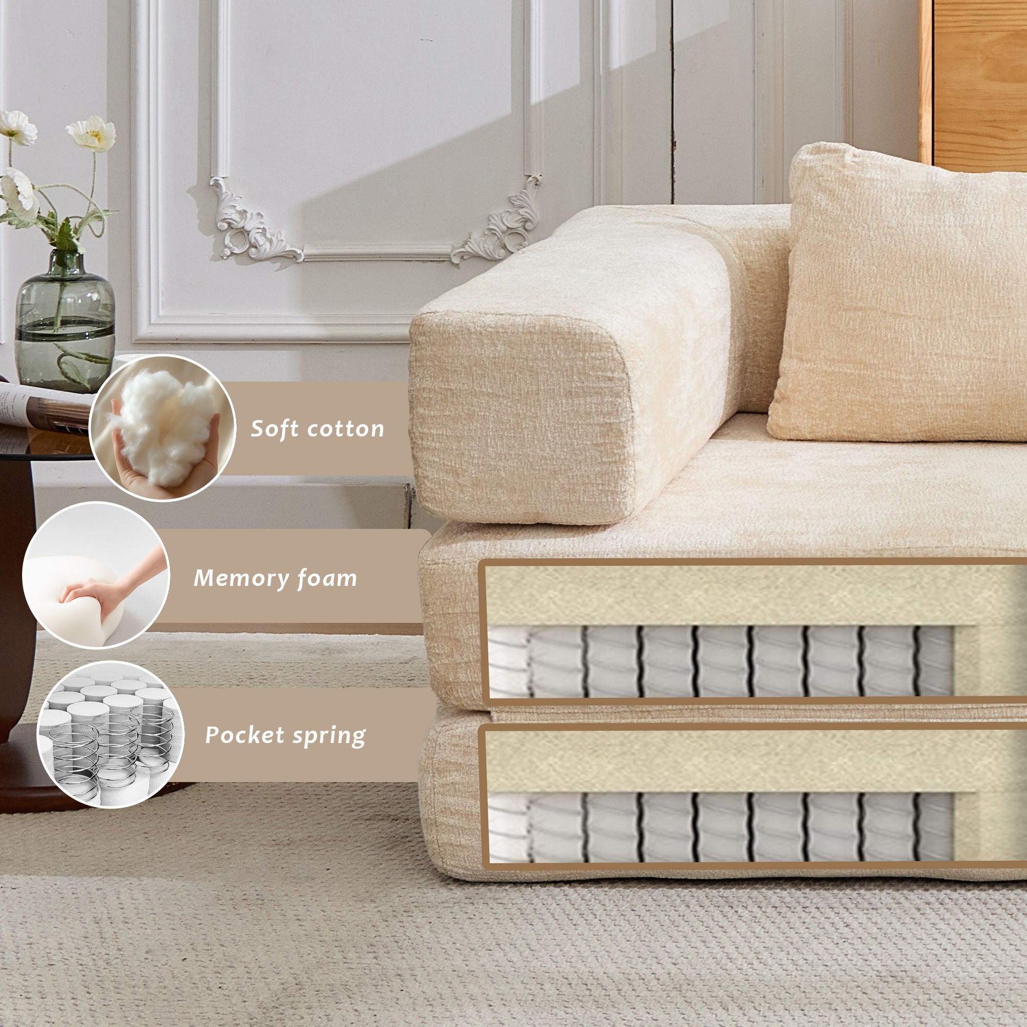 Convertible Floor Sofa Bed, Boneless Modular Sectional Sofa For Living Room