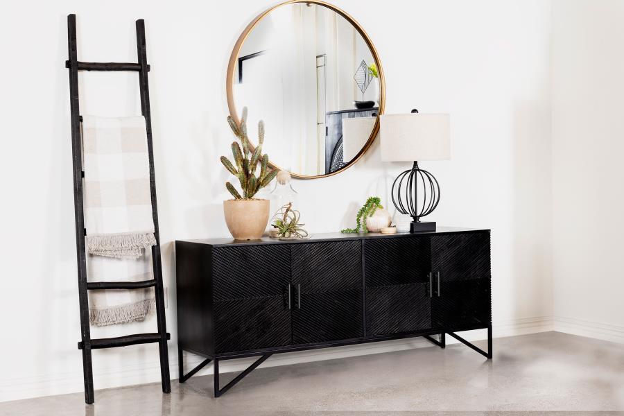 Coaster Fine Furniture Riddell - 4 Door Wood Reeding Accent Cabinet - Matte Black | Meri Furniture