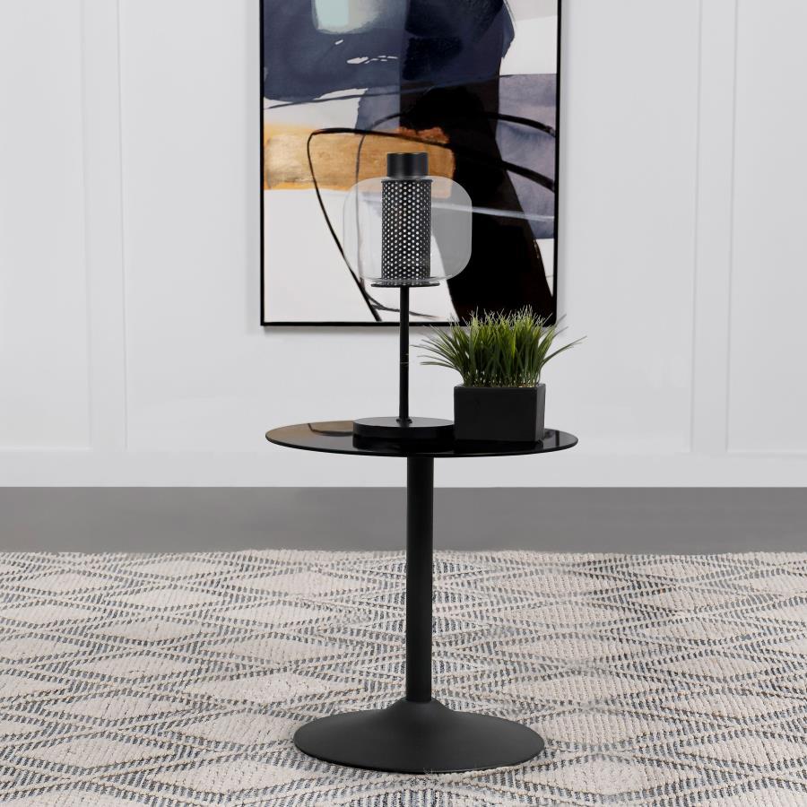 Coaster Fine Furniture Ganso - Round Metal End Table With Tempered Glass Top - Black | Meri Furniture