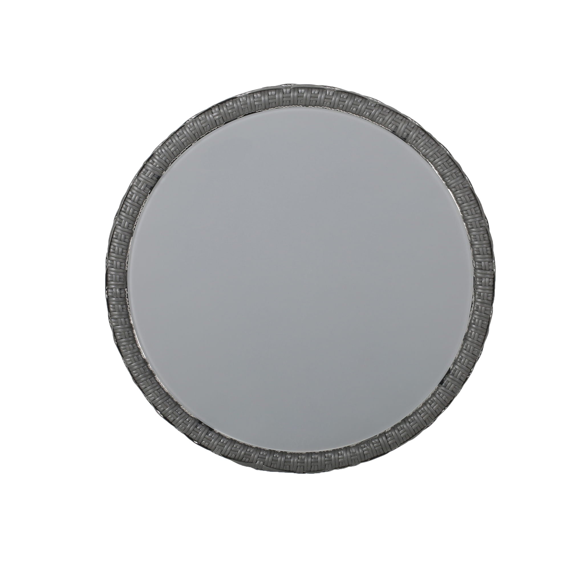 Achill - Outdoor Modern Boho Wicker Side Table With Glass Top - Gray