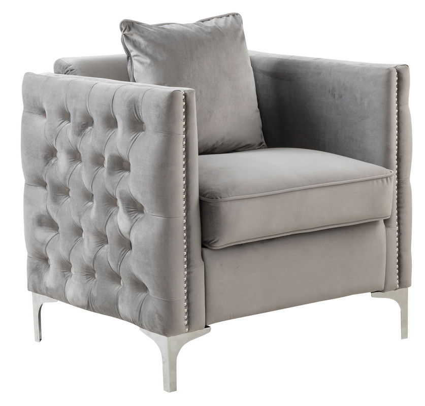 Bayberry 34"W Gray Velvet Chair with 1 Pillow