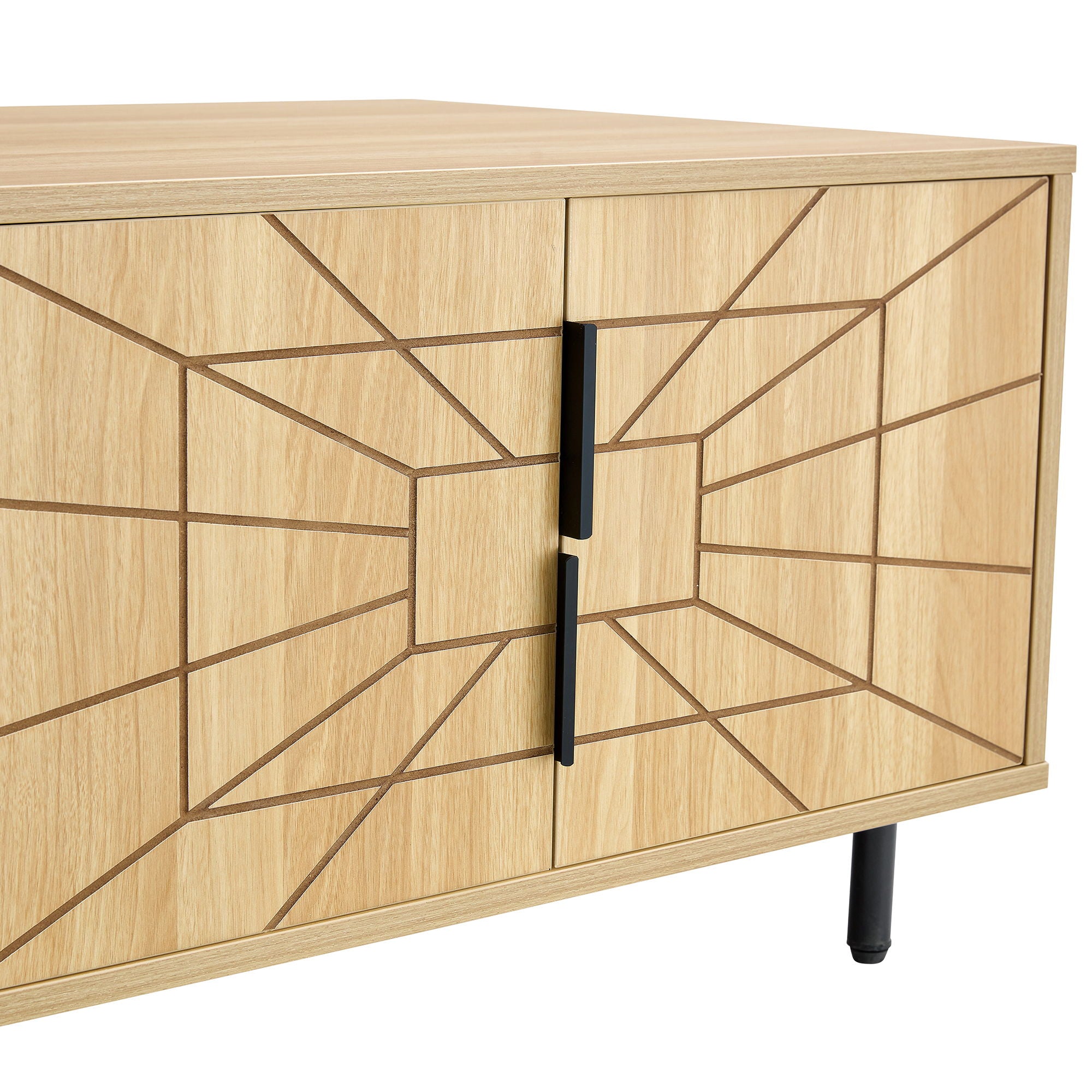 Spider- Web Textured Modern Coffee Table Geometric Art And Practical Design - Natural Wood