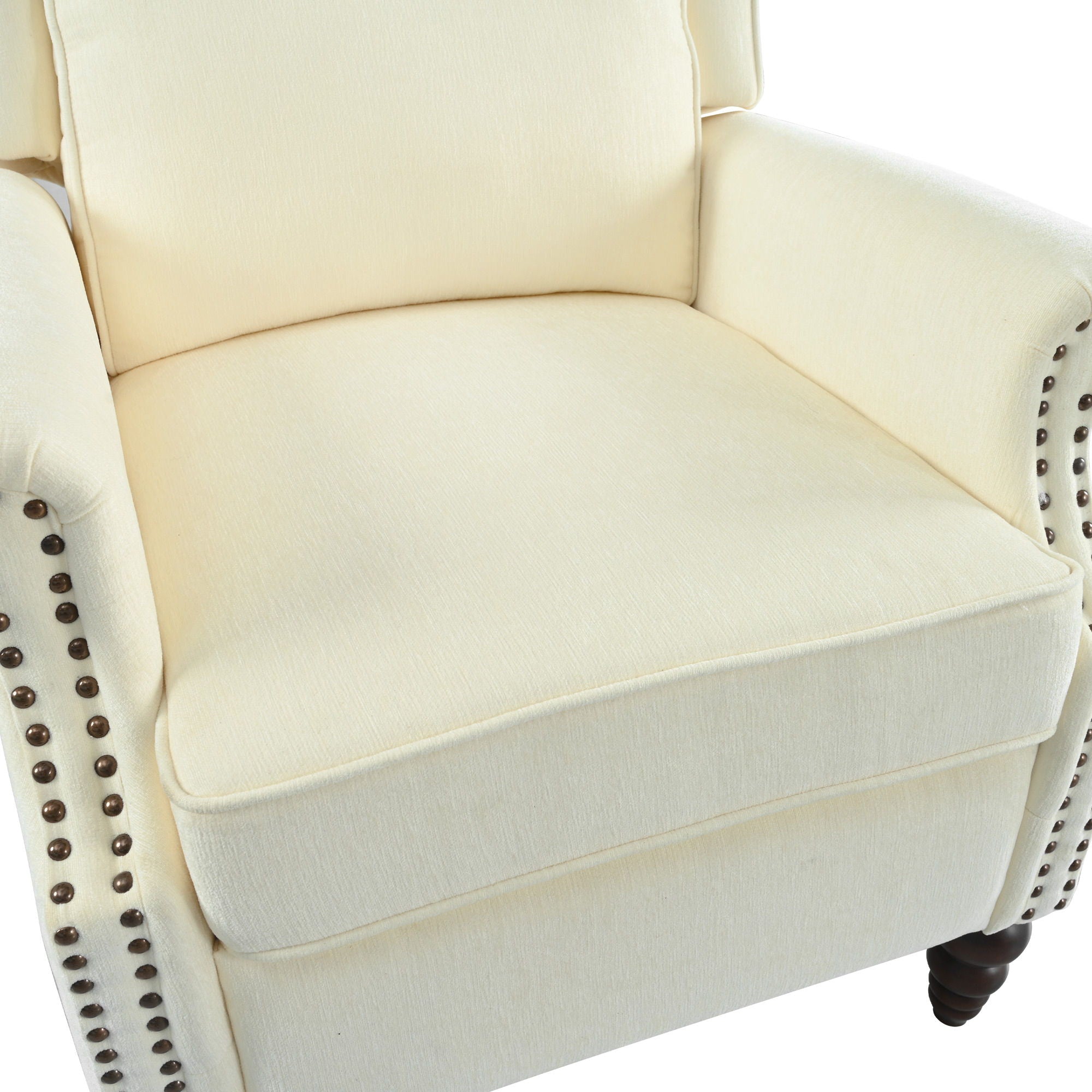 Push Back Recliner Chair Upholstered Recliner Armchair With Classic Wing Back And Solid Gourd-Shaped Legs