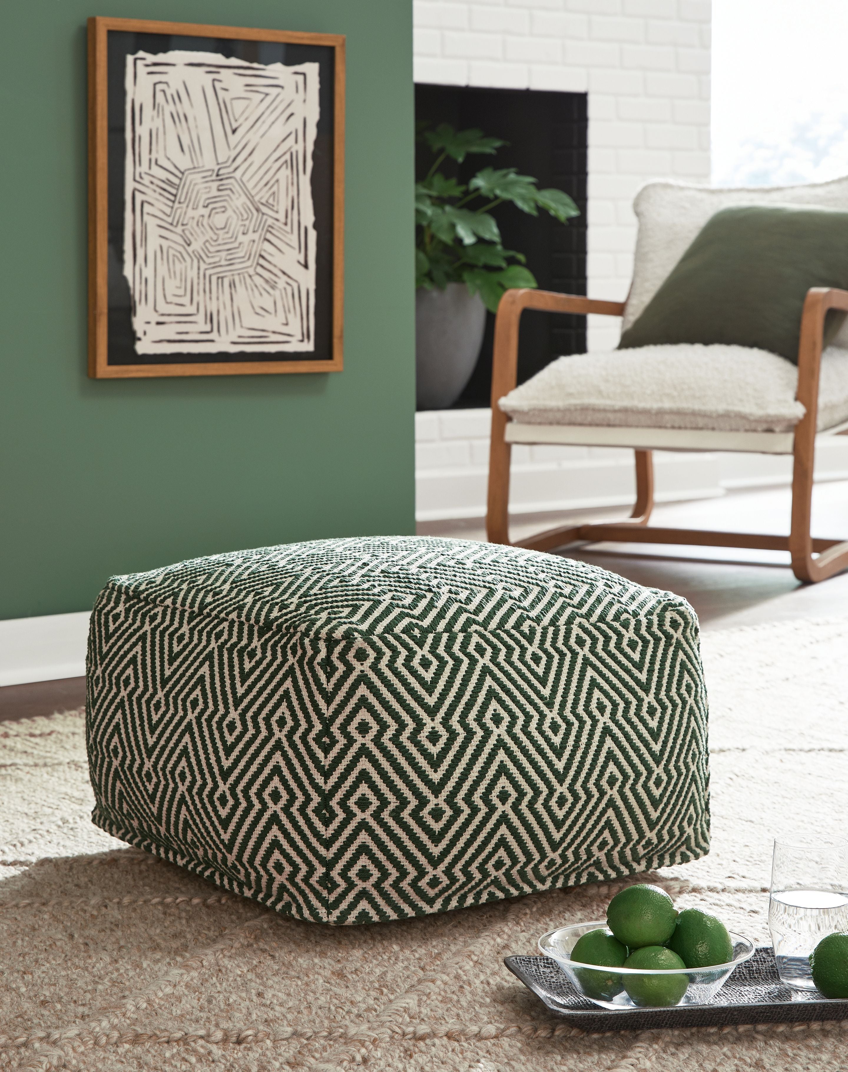 Signature Design by Ashley® Abacy - Green / Ivory - Pouf | Meri Furniture