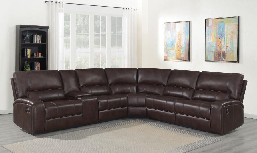 Coaster Fine Furniture Brunson - 3 Piece Upholstered Reclining Sectional Sofa - Brown | Meri Furniture