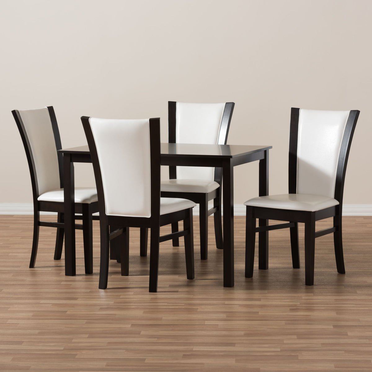 Adley Modern and Contemporary 5-Piece Dark Brown Finished White Faux Leather Dining Set