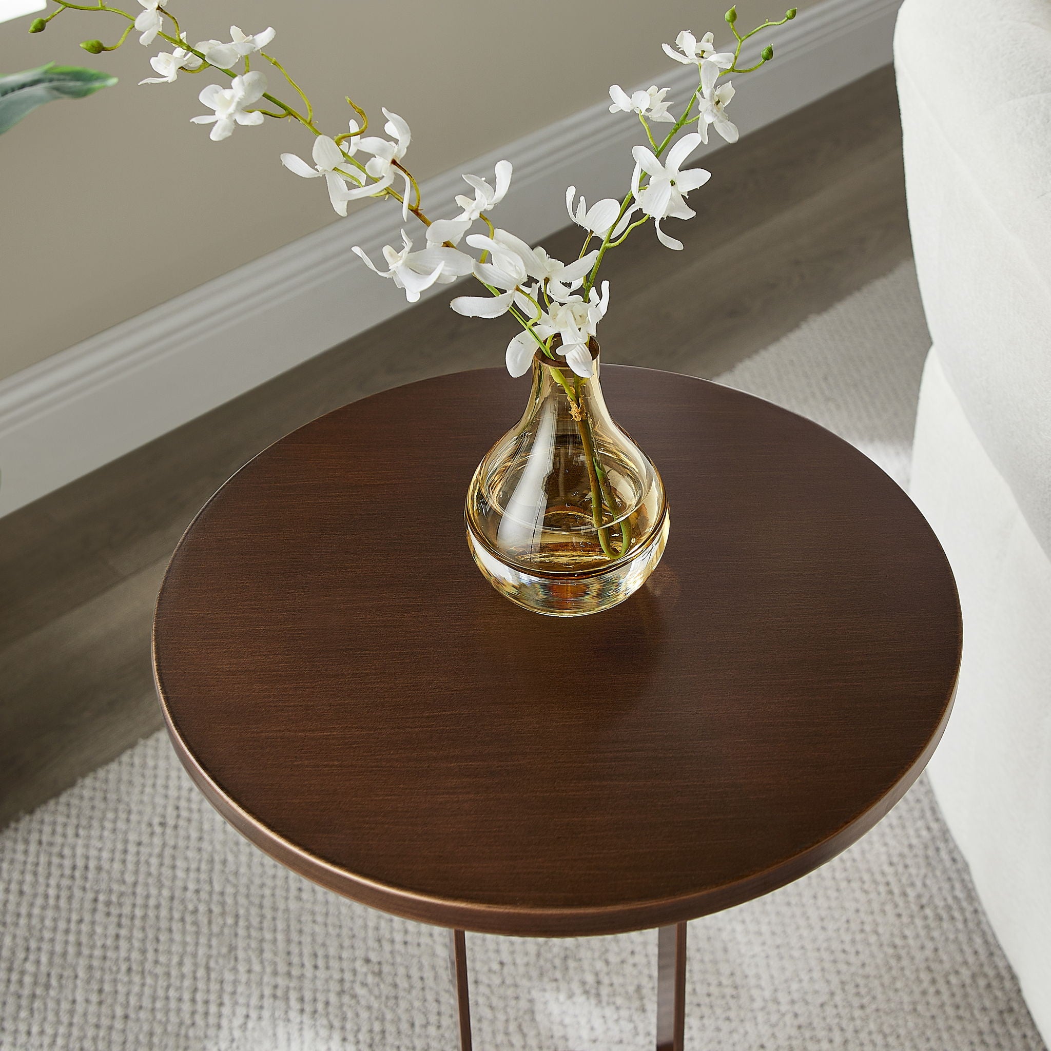 Tareel - Round Accent Table With Open Oval Pedestal - Antique Bronze