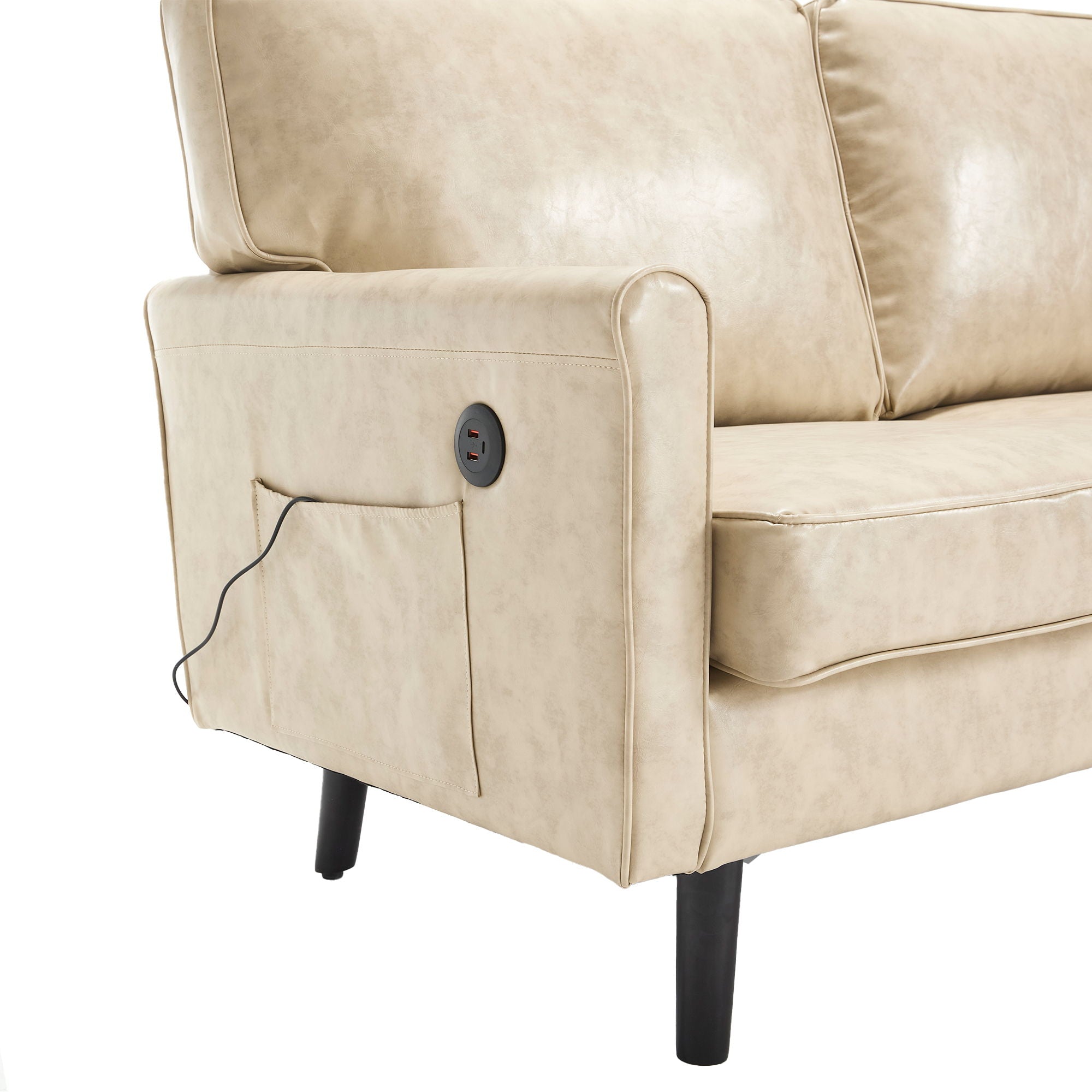 Mid Century Modern Loveseat Sofa With USB Ports, Removable Pillow Cover