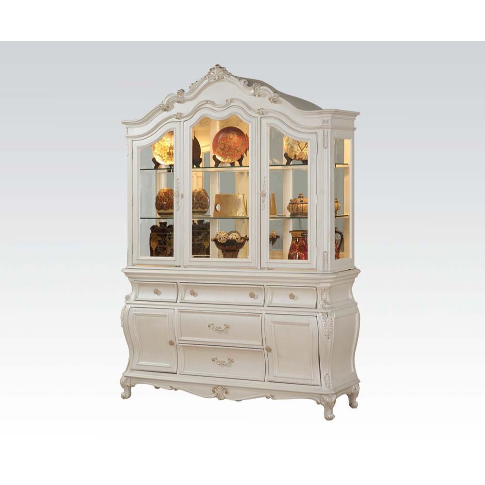 Hutch & Buffet • Hutch: Touch Light, 2 Glass Doors (Inside: 3 Compartments with 2 Glass Shelves)