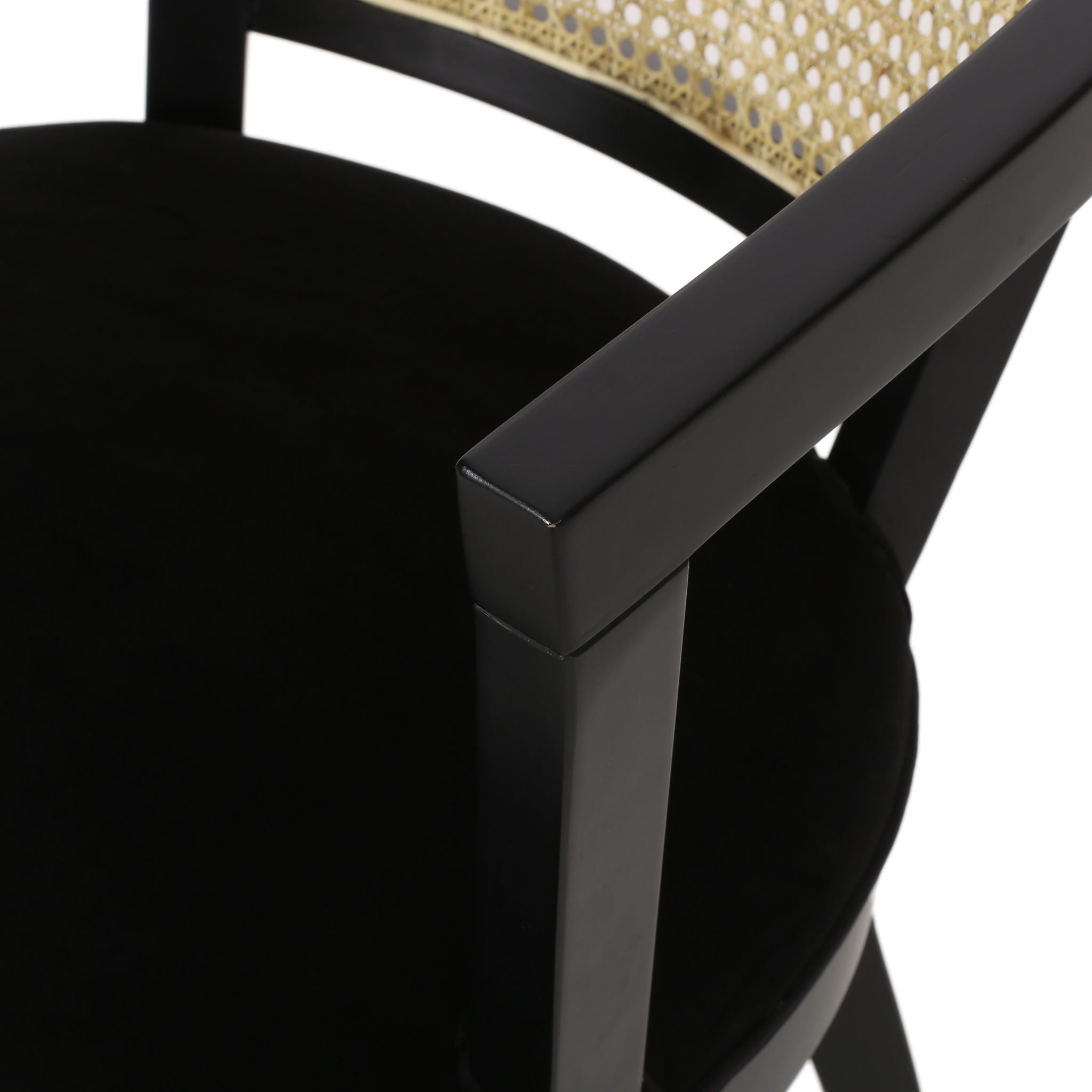 Elegant Dining Chair With Cane Web Backrests And Velvet Upholstery