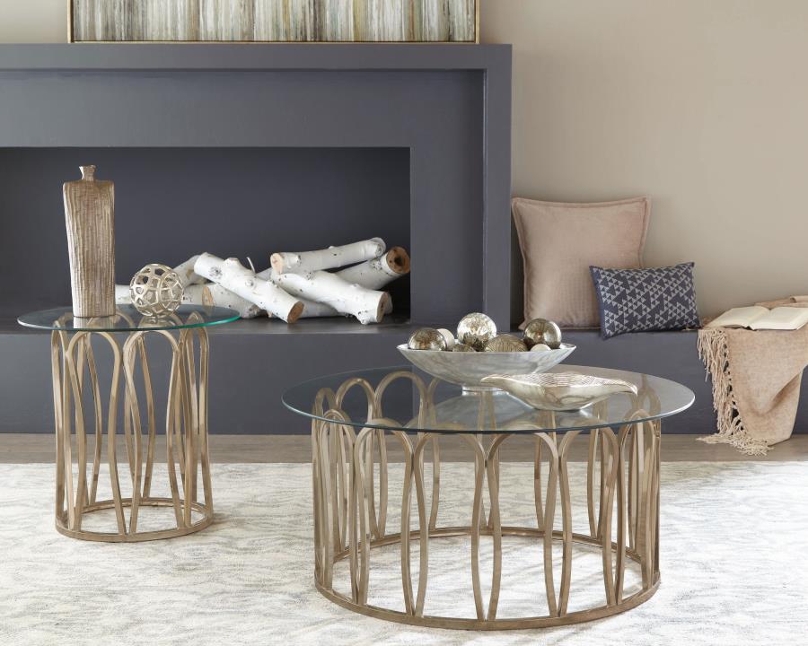 Coaster Fine Furniture Monett - Round Glass Top Side End Table - Chocolate Chrome | Meri Furniture