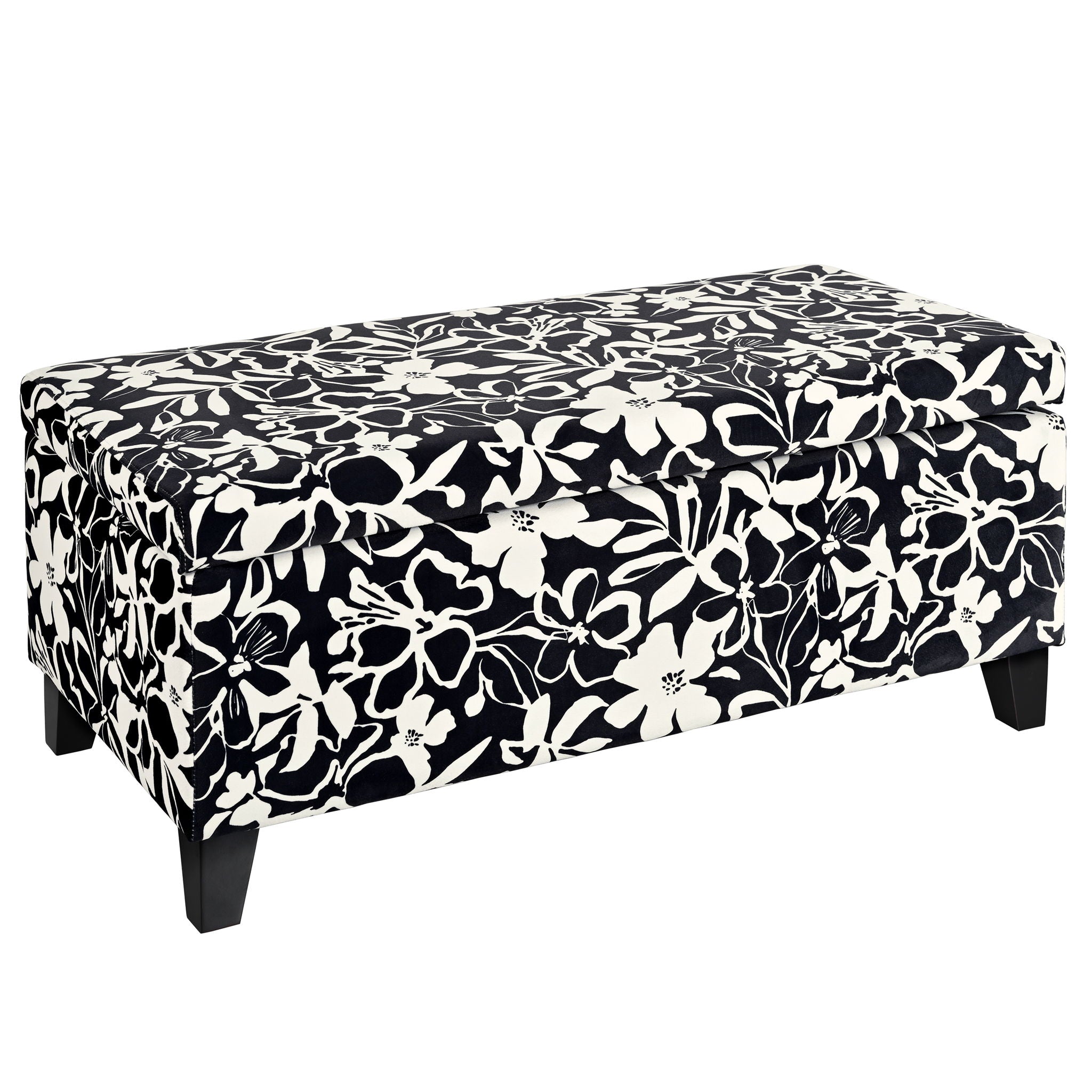 Luxury Storage Ottoman With Floral Patterned Fabric, Soft-Close Hinges, Multi Functional