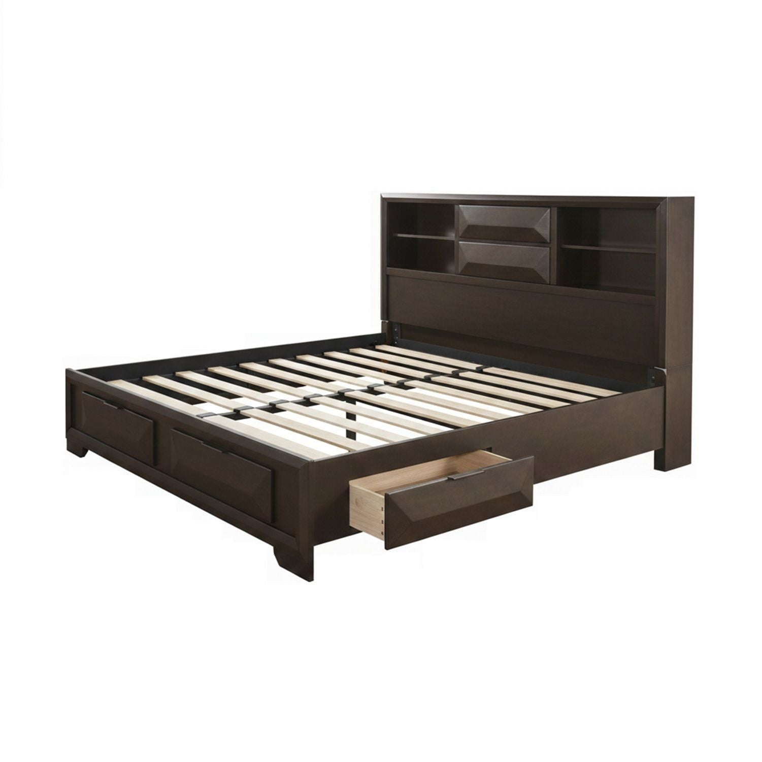 Contemporary Style Bed With Bookcase Headboard And Footboard Storage