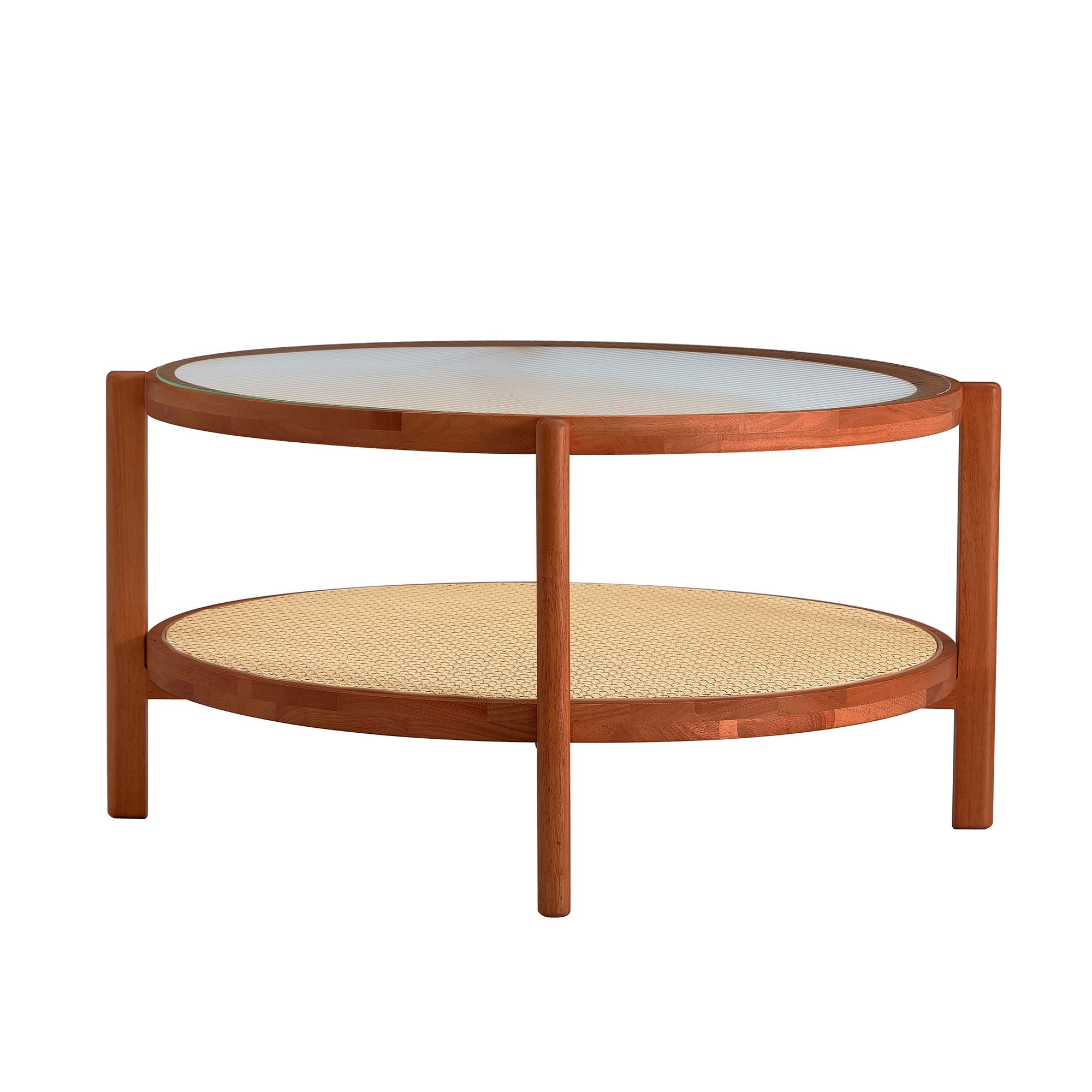 Modern Style Circular Double Layer Tea Table With Rattan Weave