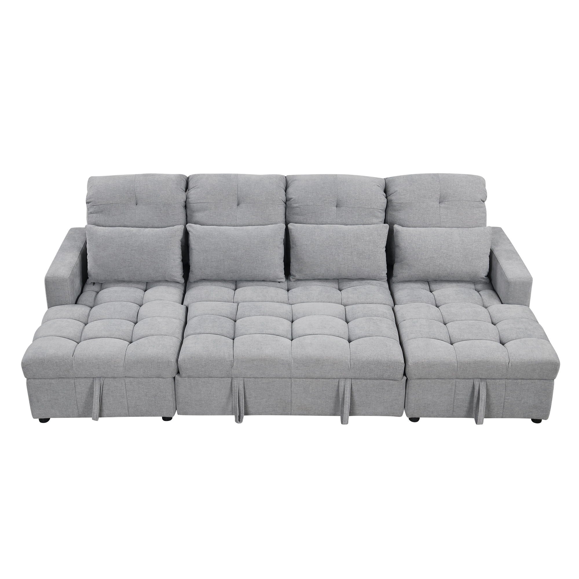 Oversized U-Shaped Versatile Sectional, Pull-Out Sofa Bed With Double Storage Chaise Lounges And 2 USB Ports For Living Room