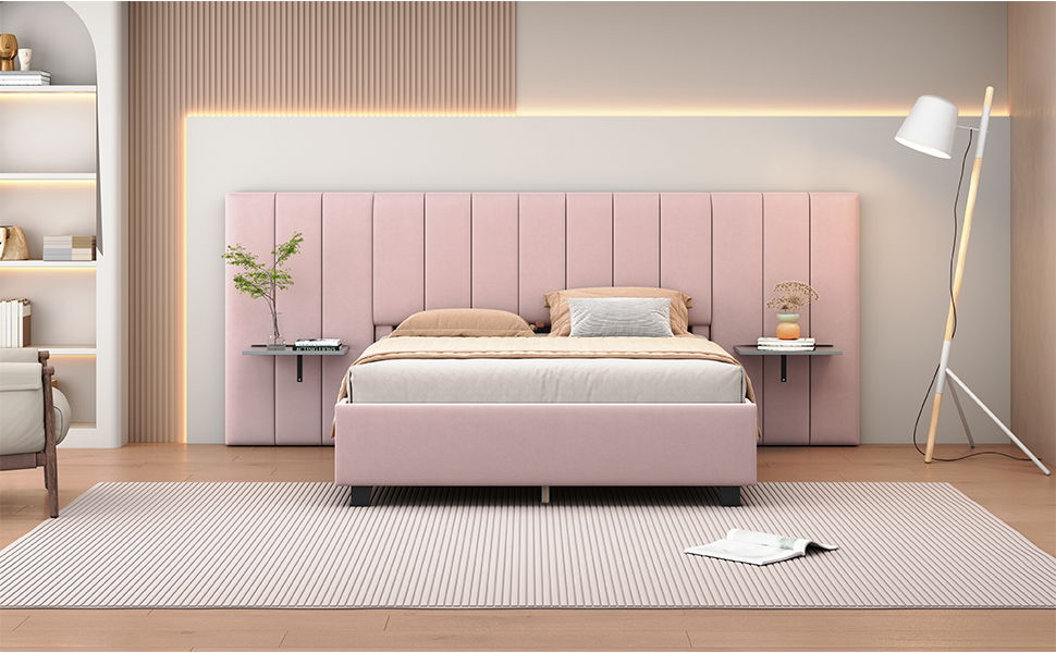 Upholstered Platform Bed With Big Headboard