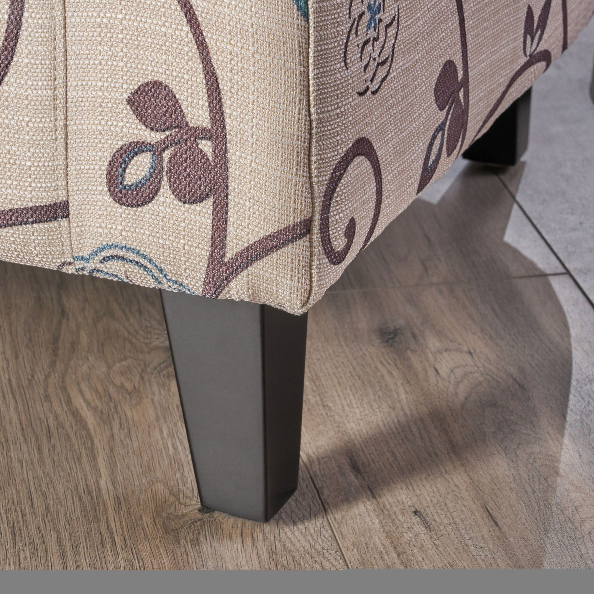 Club Chair With Floral Pattern And Solid Wood Legs - Multi Color