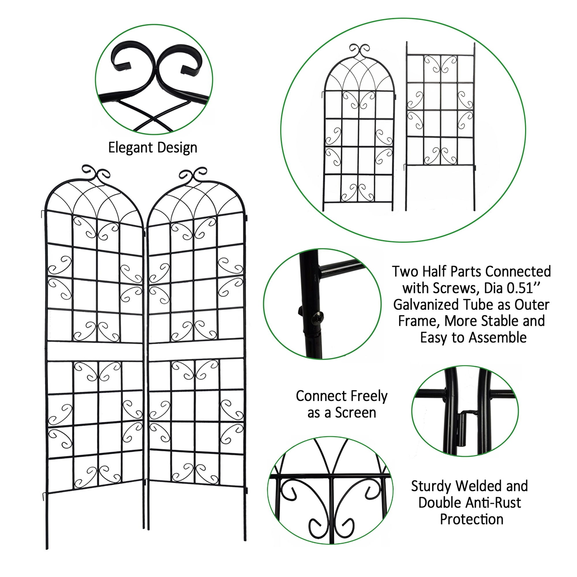 Metal Garden Rustproof Trellis For Climbing Plants Outdoor Flower Support