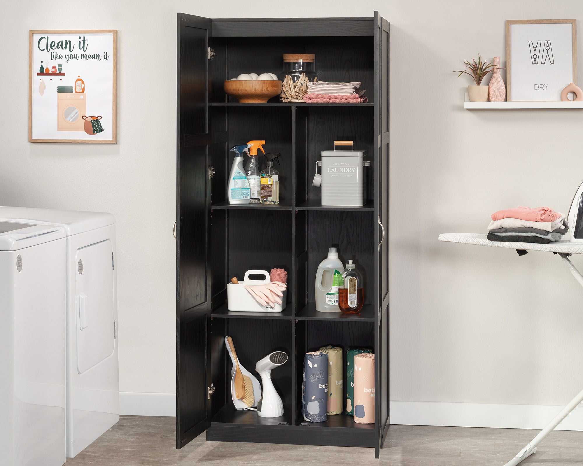2-Door Storage Cabinet with Shelves in Black