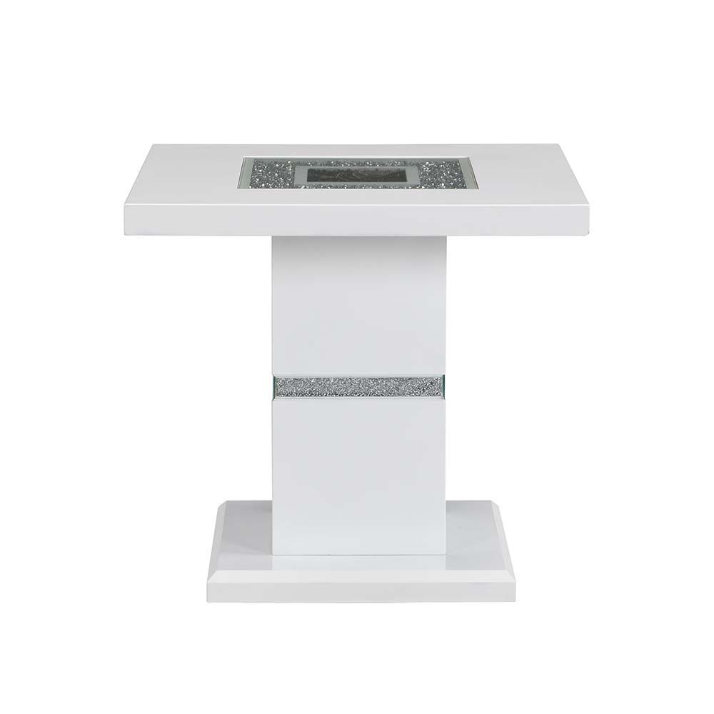 ACME Elizaveta - End Table - Faux Crystal Diamonds & White High Gloss Finish | Meri Furniture
