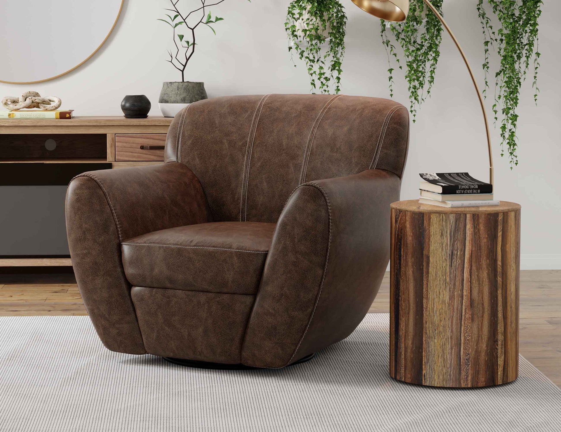 International Furniture Direct Tamesis - Swivel Accent Chair Armchair - Chocolate Brown | Meri Furniture