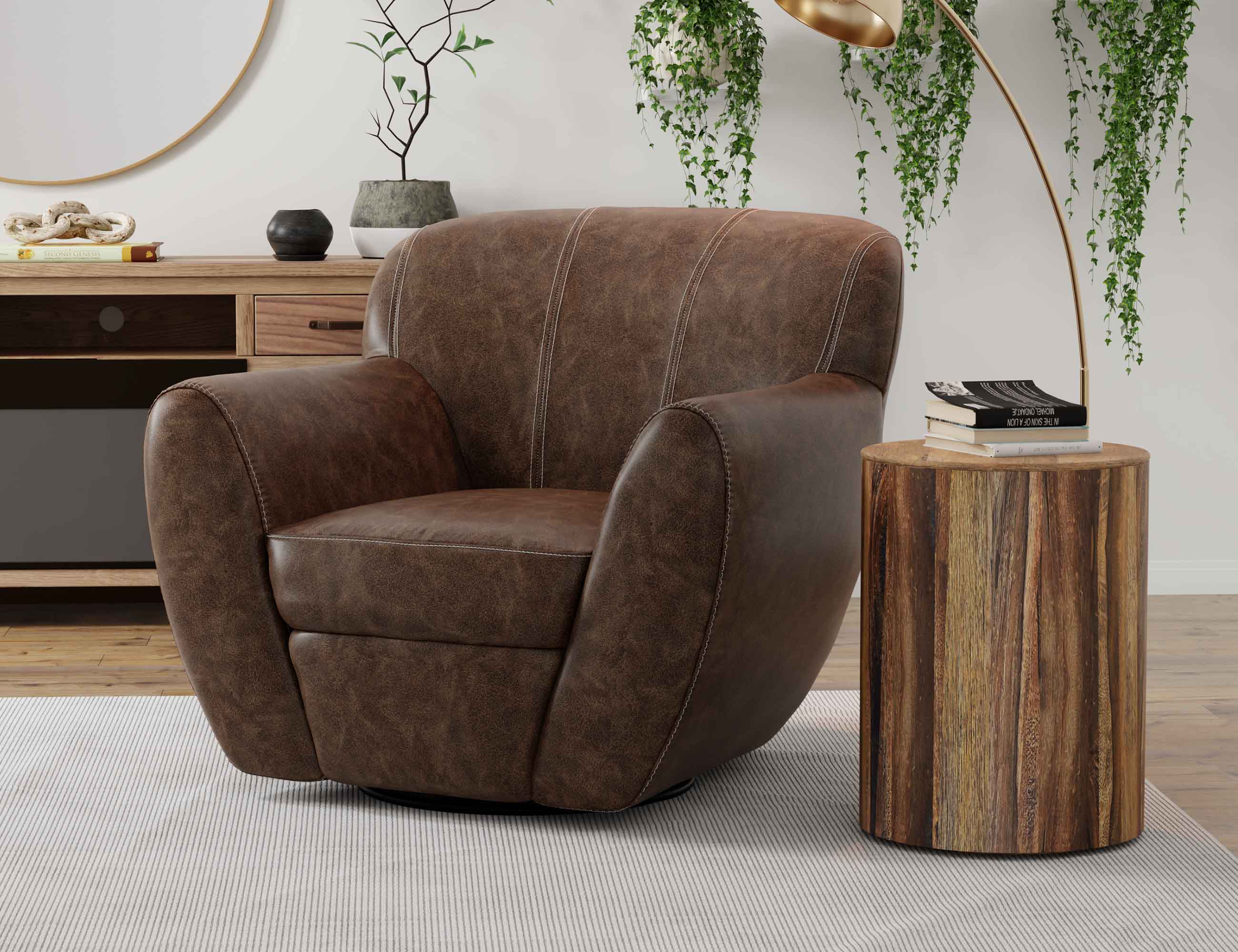 International Furniture Direct Tamesis - Swivel Accent Chair Armchair - Chocolate Brown | Meri Furniture