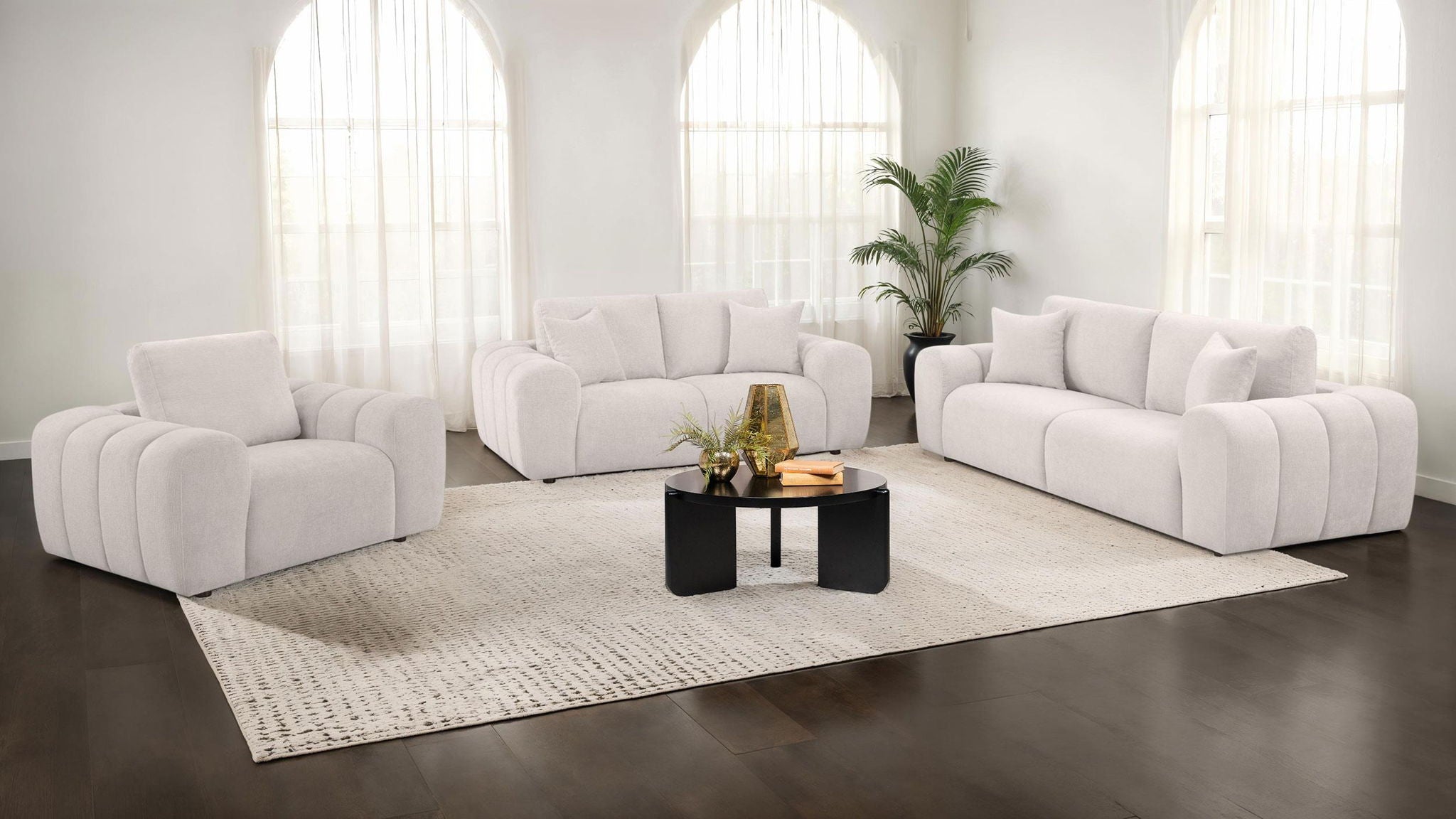 Burnett Chenille Upholstered Wide Arm Sofa Ivory