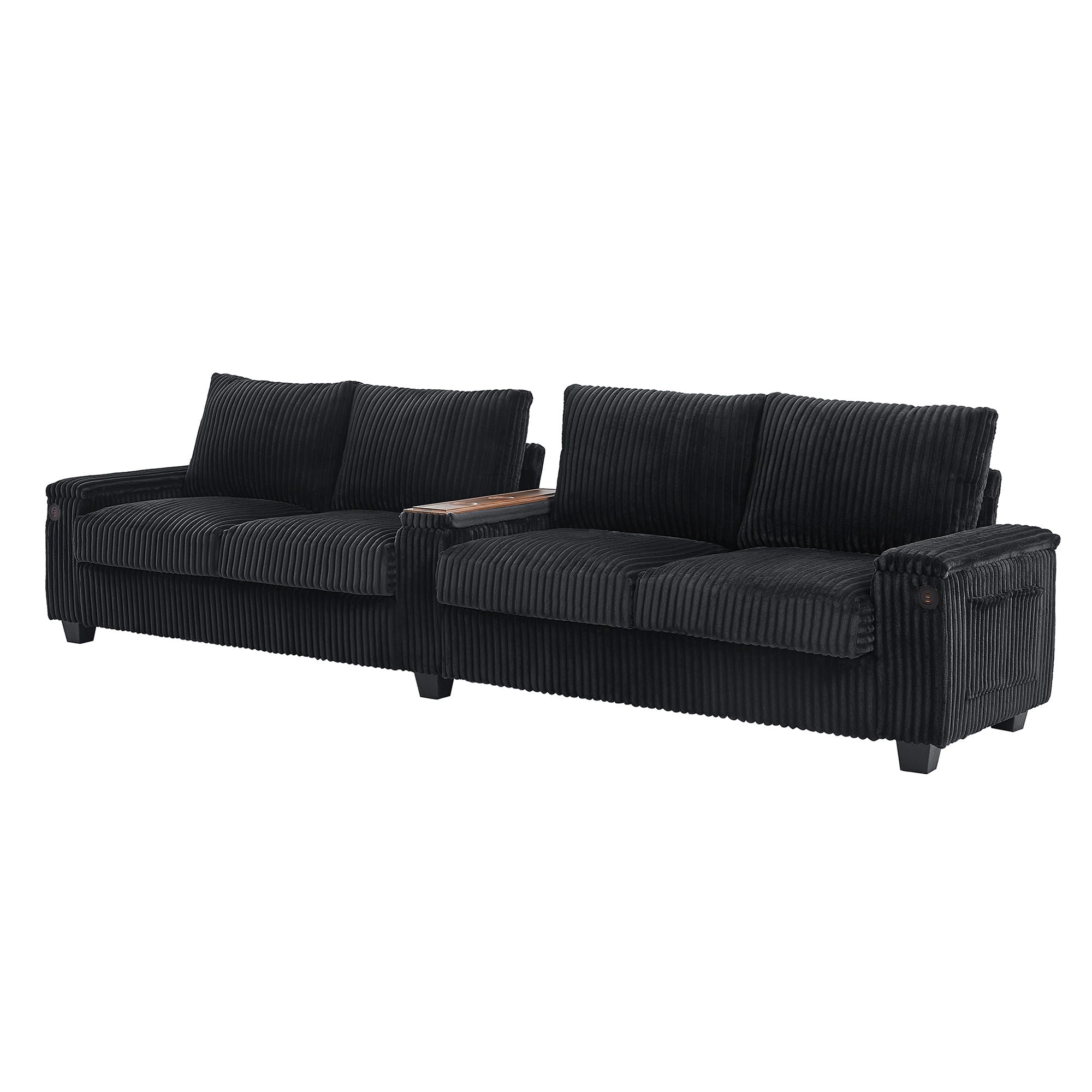 Modern 4 Seater Corduroy Sofa Couch With USB Ports And Hidden Storage