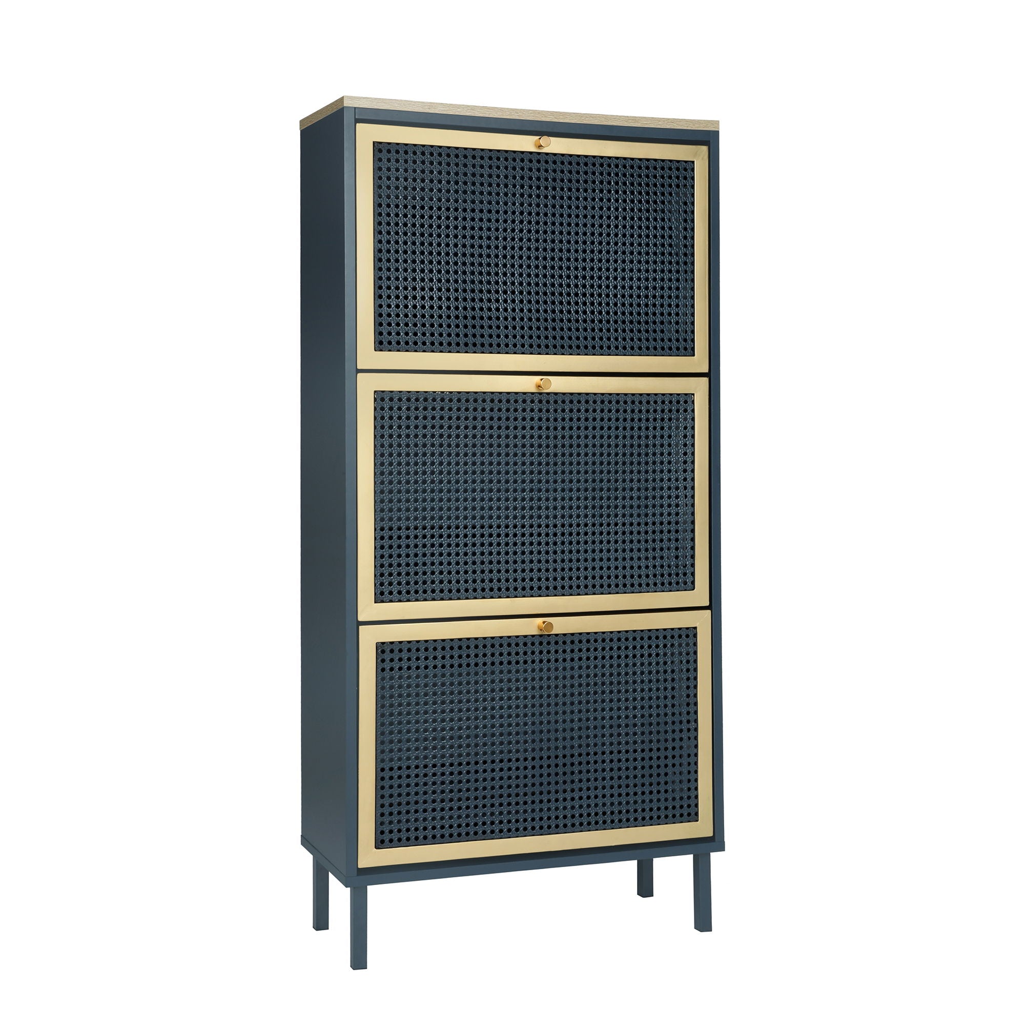 Modern Rattan 3 Door Shoe Rack Cabinet For Entryway