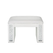 ACME Nysa - Vanity Stool - Ivory PU, Mirrored & Faux Crystals | Meri Furniture