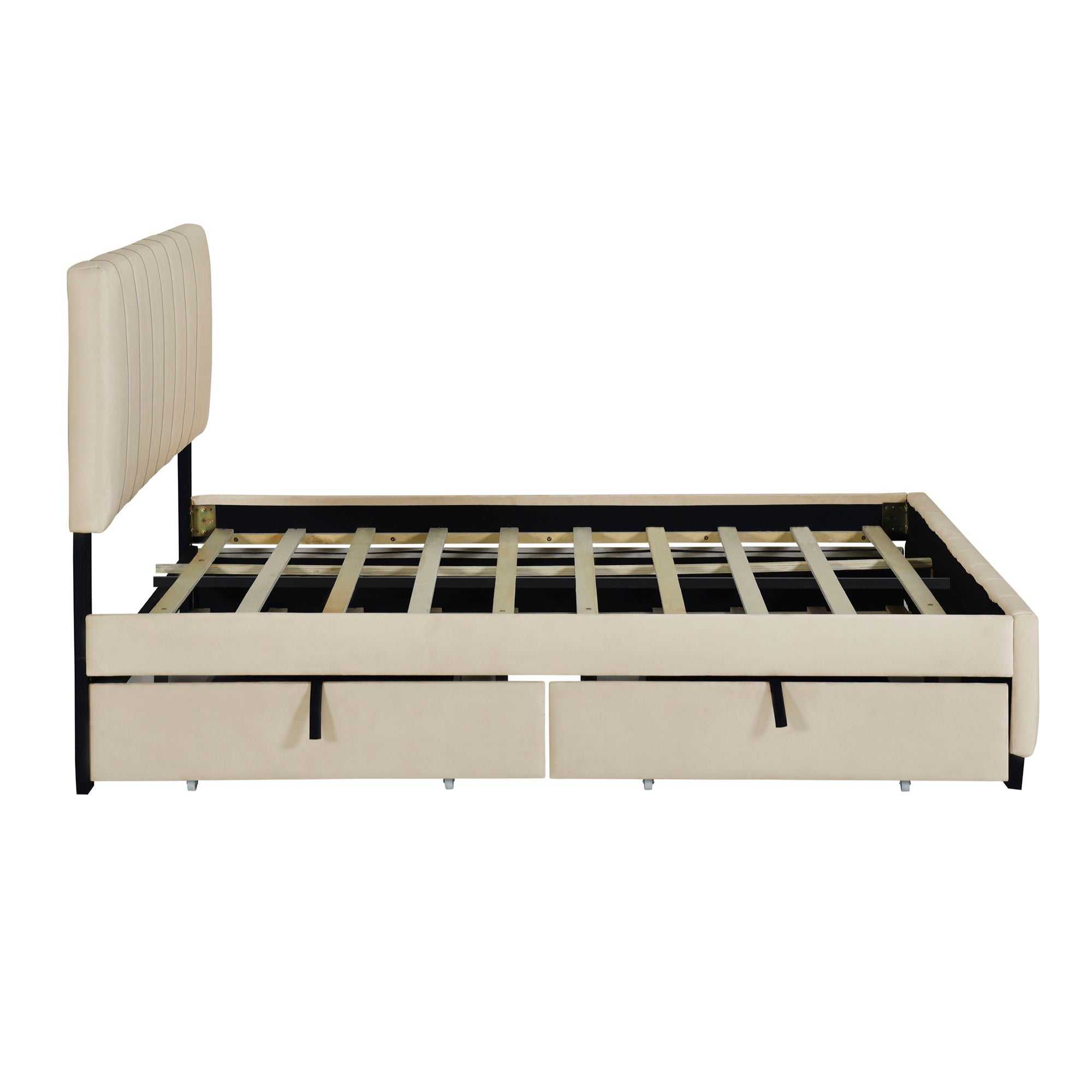 Platform UpholsteredBed With 2 Drawers And Twin Long Trundle