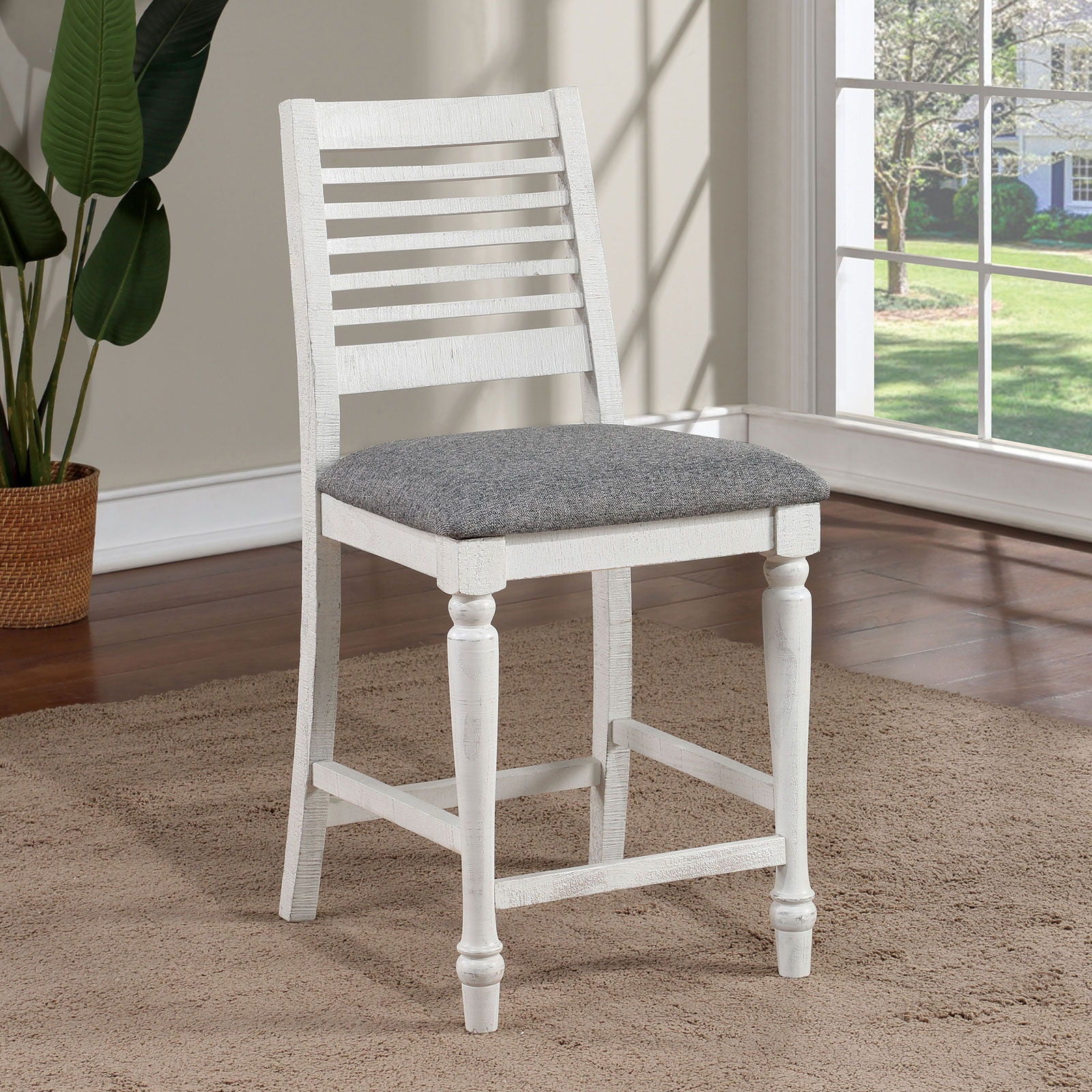 Furniture of America Calabria - Counter Height Chair (Set of 2) - Antique White / Gray | Meri Furniture