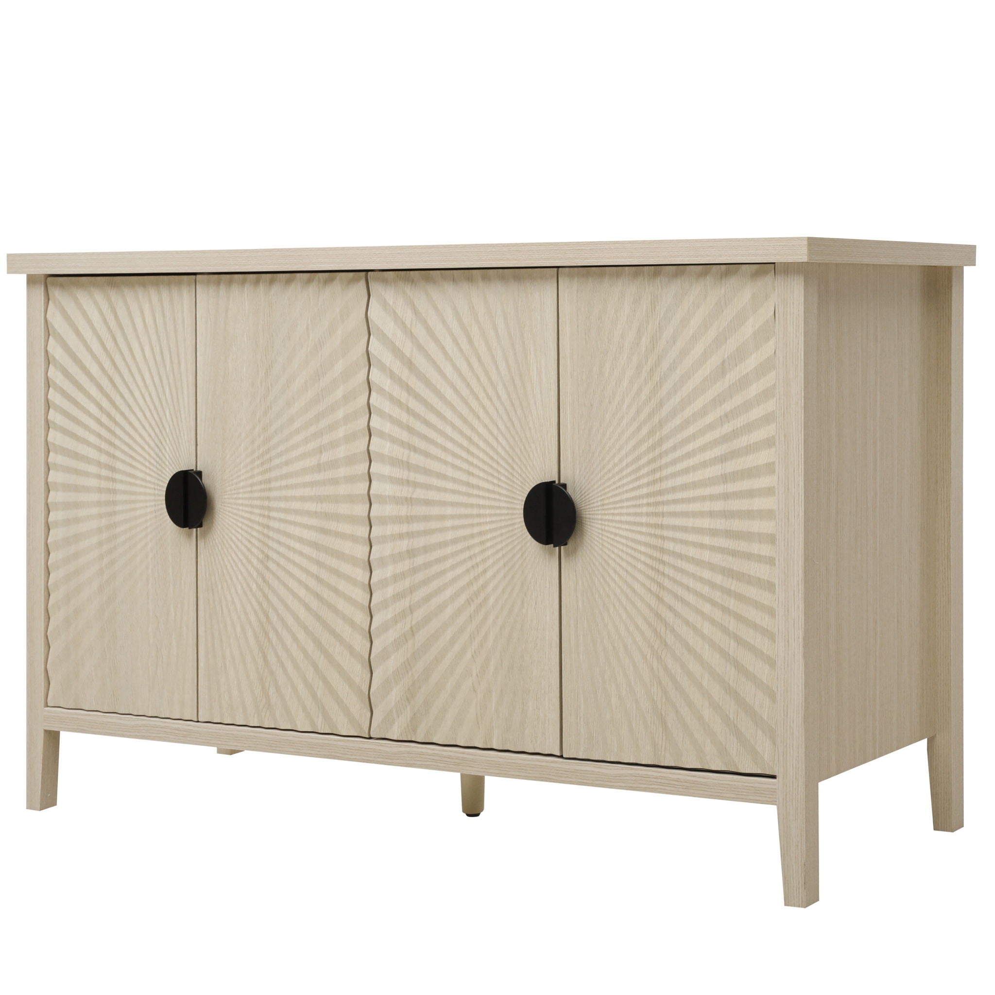 4 Door Sideboard, Carved Sideboard Buffet Cabinet With Storage, Modern Coffee Bar Cabinet With Adjustable Shelf For Living Room, Dining Room, Kitchen - Natural