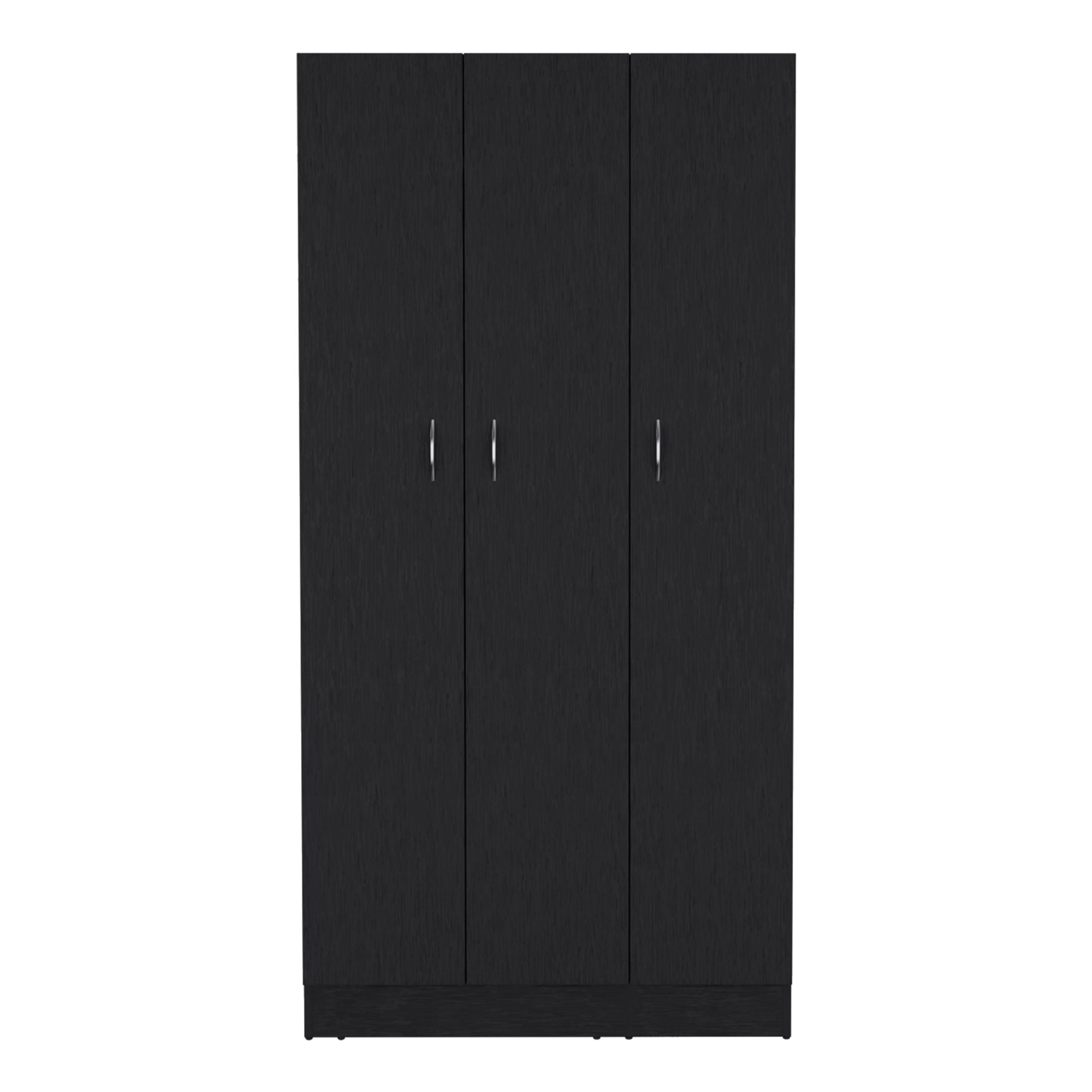 Wardrobe Armoire With 3 Doors And 2 Inner Drawers, 3 Doors - Black