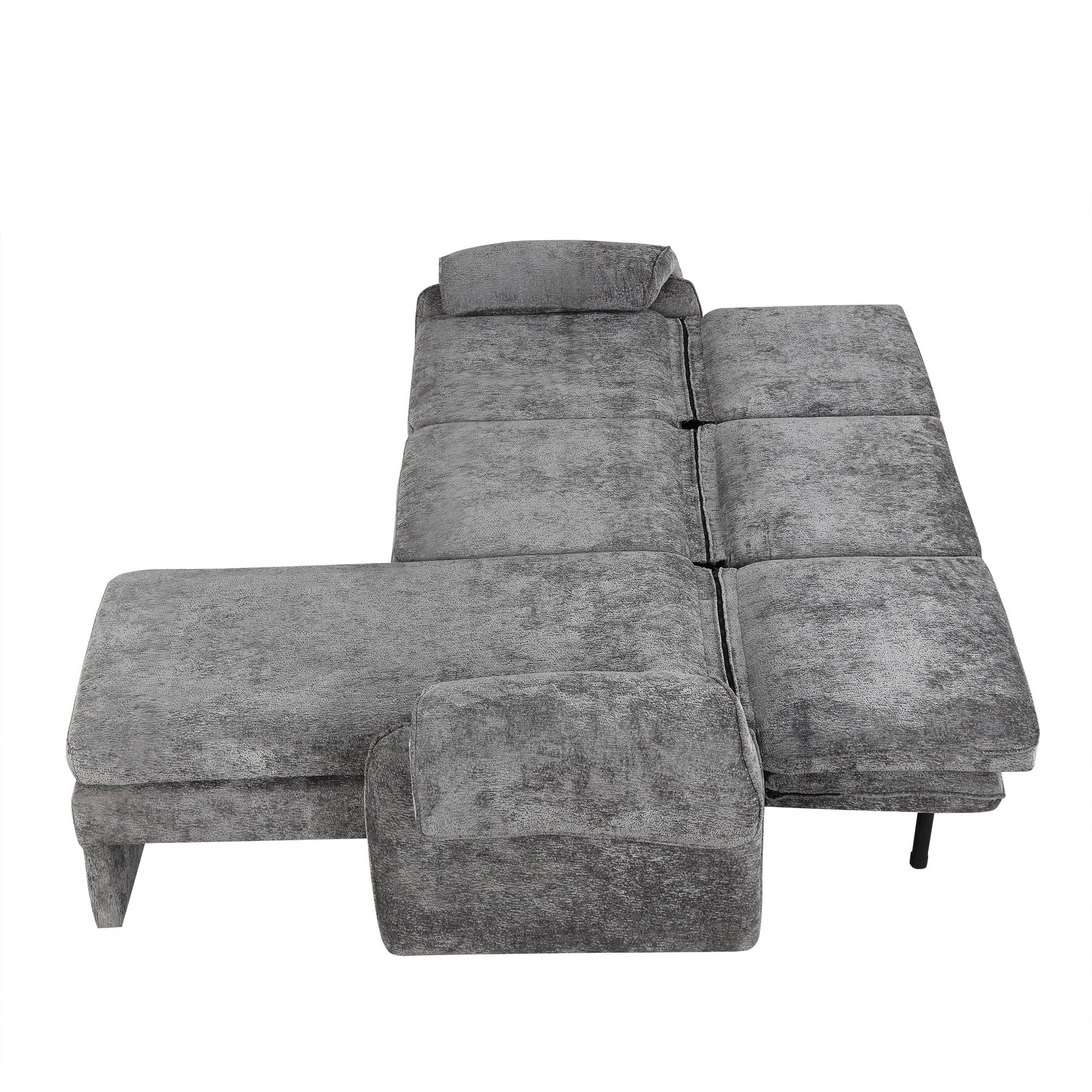Convertible Futon Sofa Bed With Adjustable Backrest, Reversible Chaise Lounge And 2 Removable Armrest Pillows