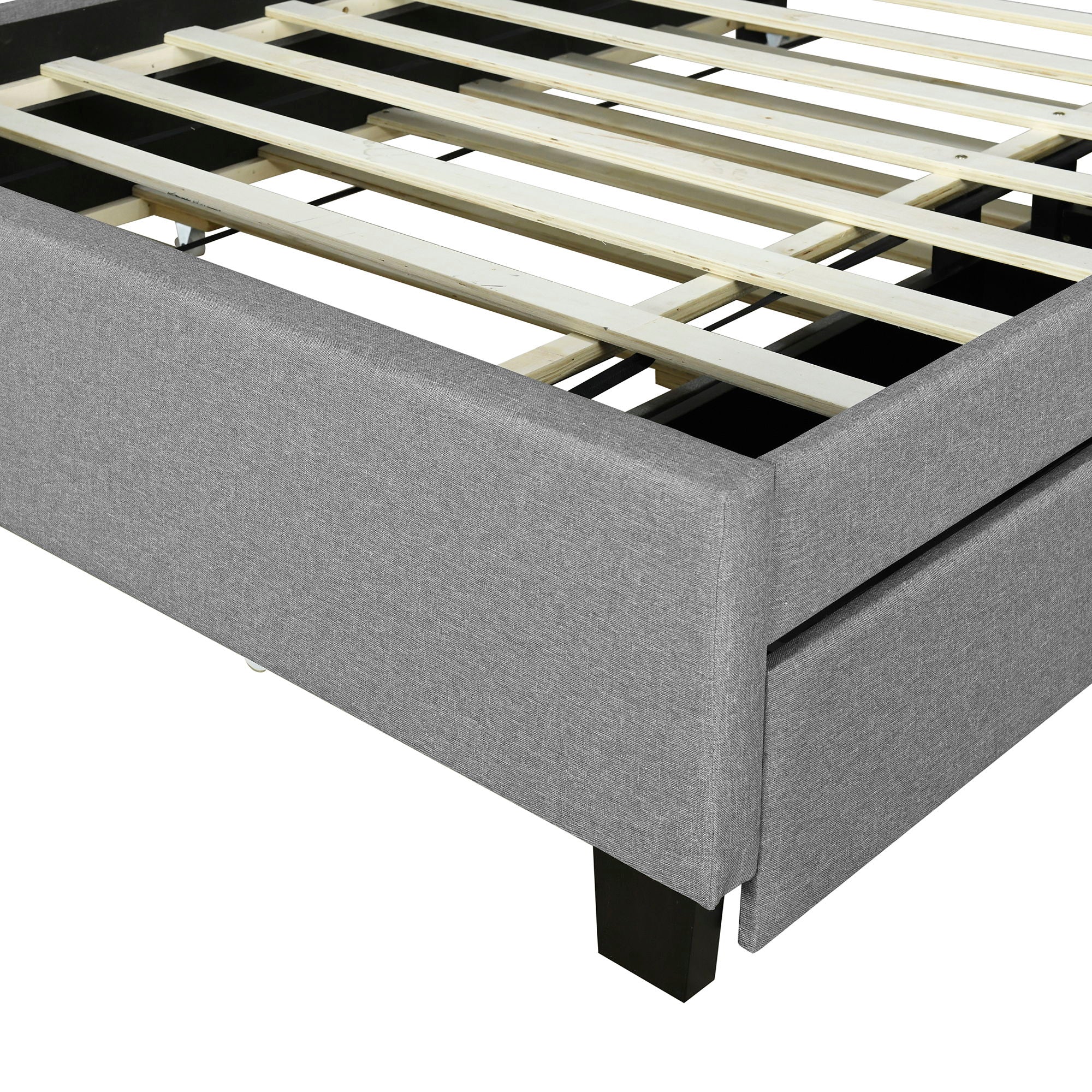 Upholstered Platform Bed With Storage Headboard, Trundle & 2 Drawers And A Set Of Sockets & USB Ports