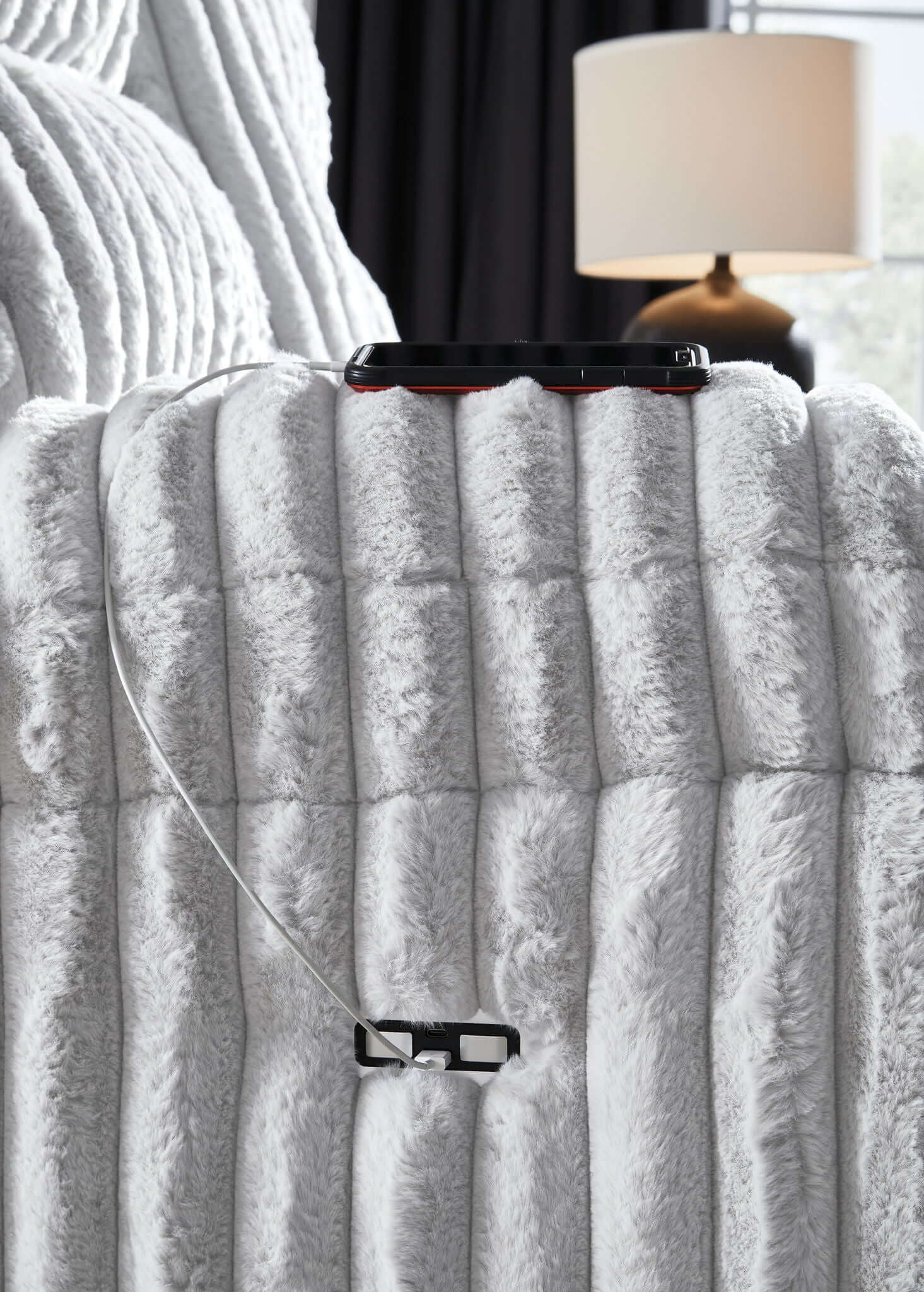 Rhines Falls - Reclining Power Sofa With Drop Down Table - Alloy