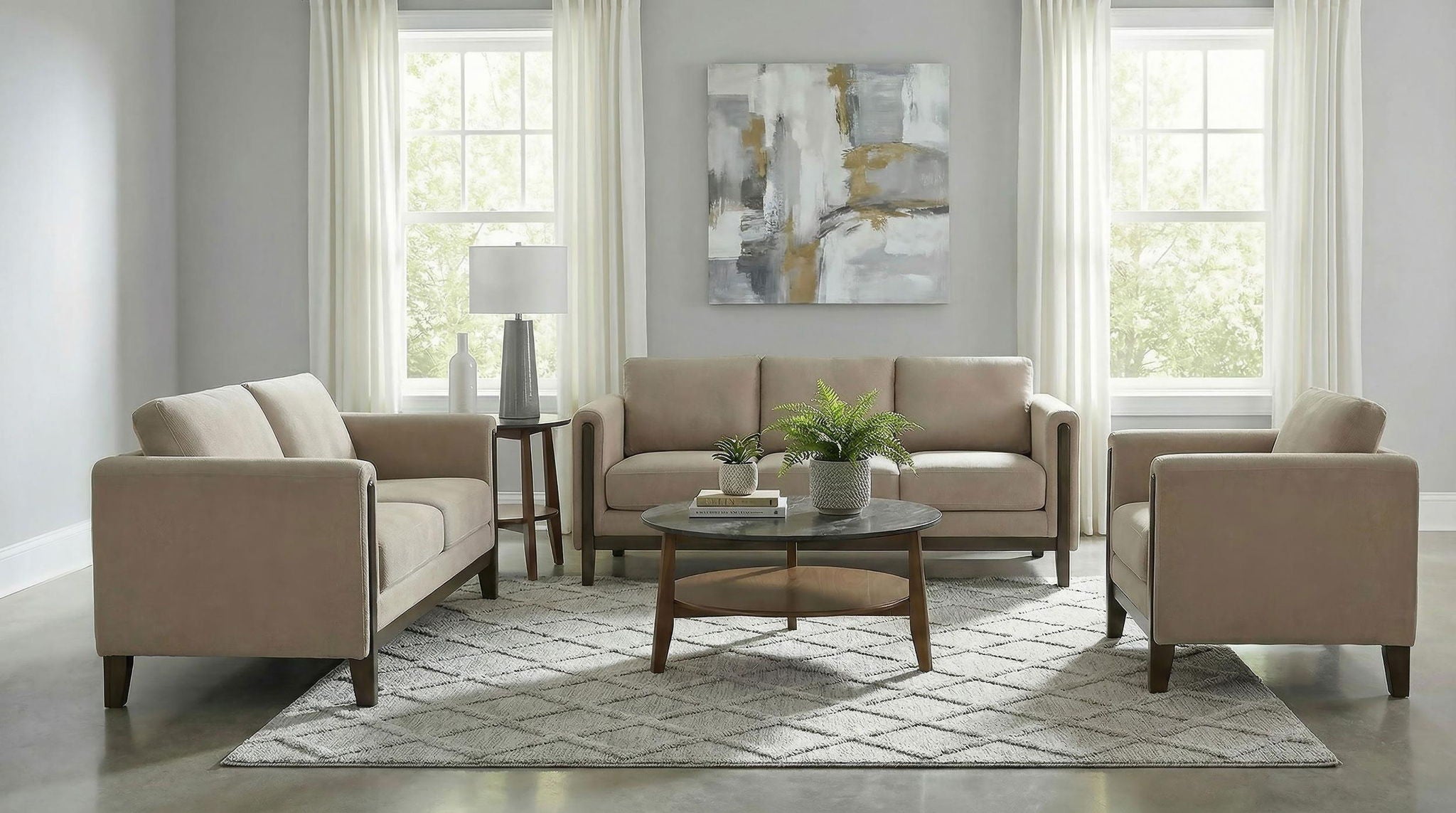 Islington Fabric Upholstered Panel Arm Accent Chair Taupe