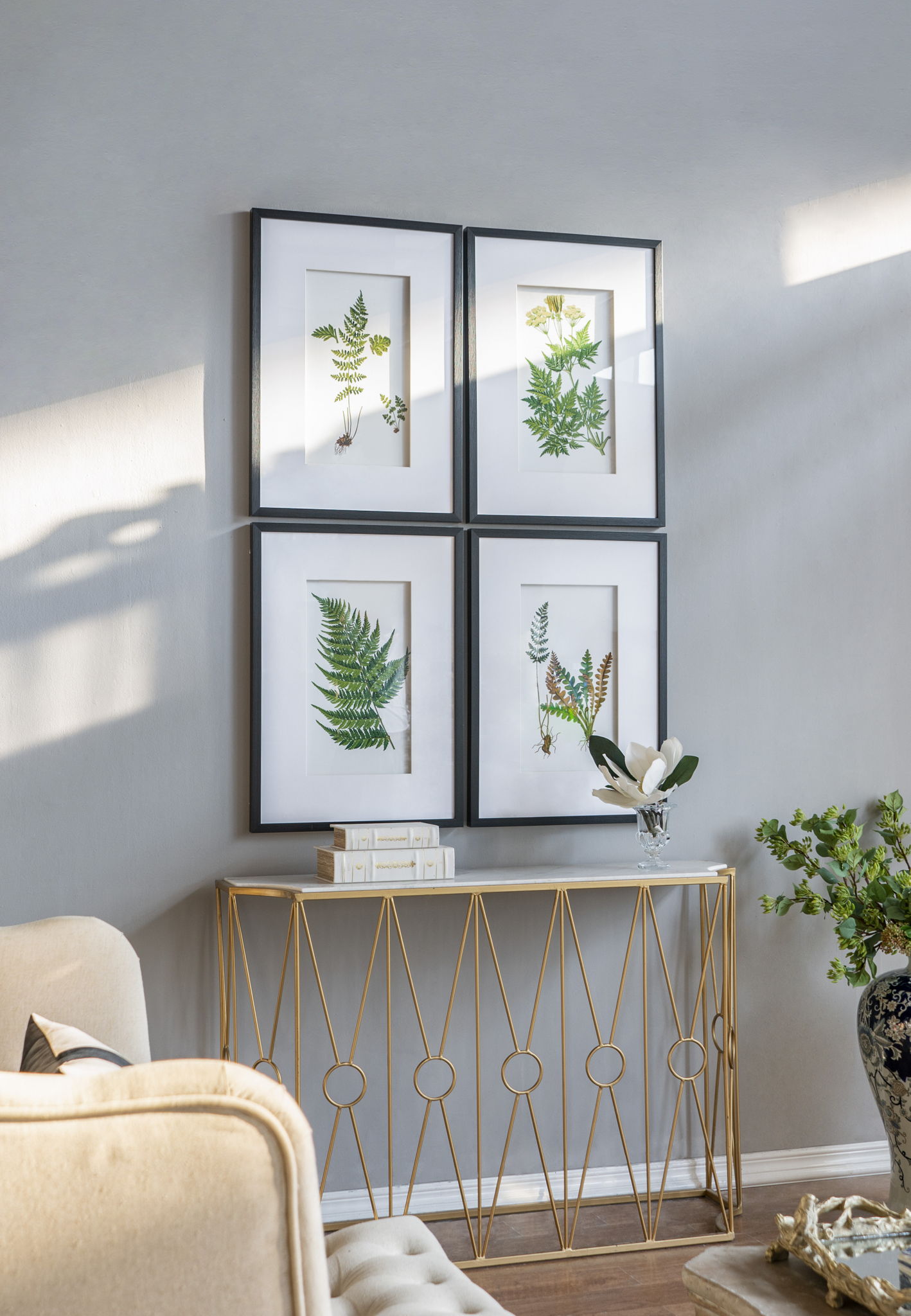 Botanical And Fern Wall Art, Wall Decor For Living Room Dining Room Entryway (Set of 4) - White / Black