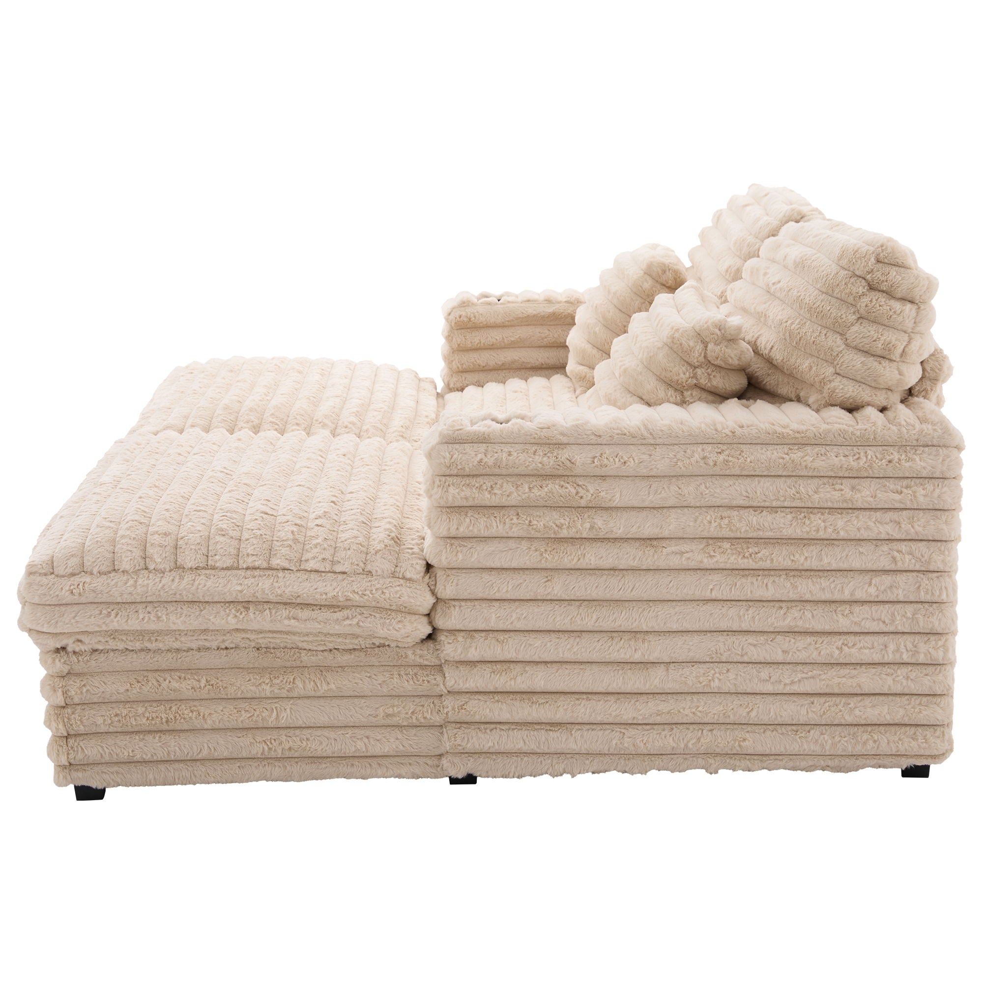 Plush Oversized Double Chaise Lounge Sofa Bed With USB Ports And Cup Holders