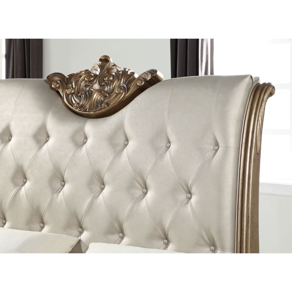 ACME Orianne - California King Bed - Champagne PU & Antique Gold | Meri Furniture