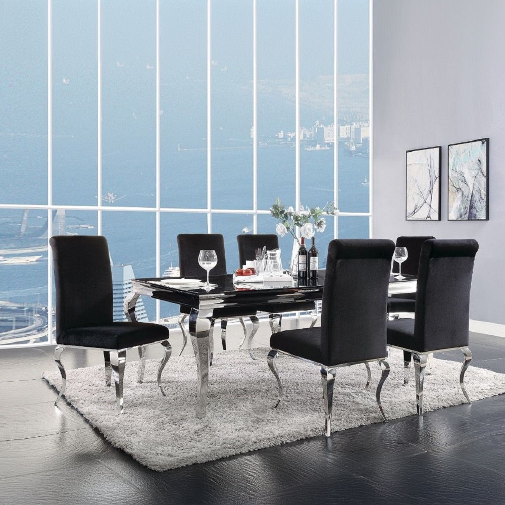 Fabiola - Dining Table - Black Glass Top & Stainless Steel