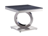 ACME Zasir - End Table - Gray Printed Faux Marble & Mirrored Silver Finish | Meri Furniture