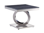 ACME Zasir - End Table - Gray Printed Faux Marble & Mirrored Silver Finish | Meri Furniture