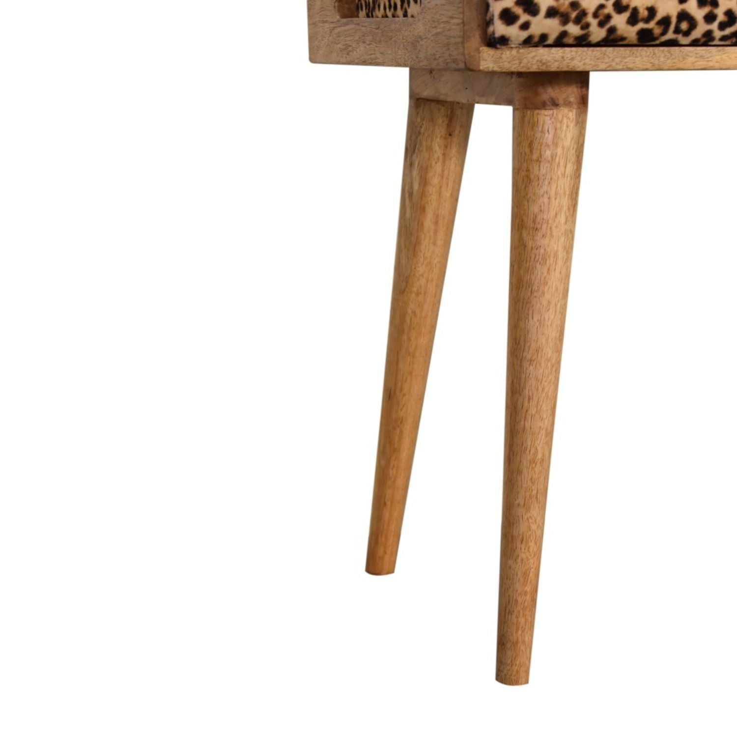 Leopard Velvet Tray Style Footstool - Brown Oak