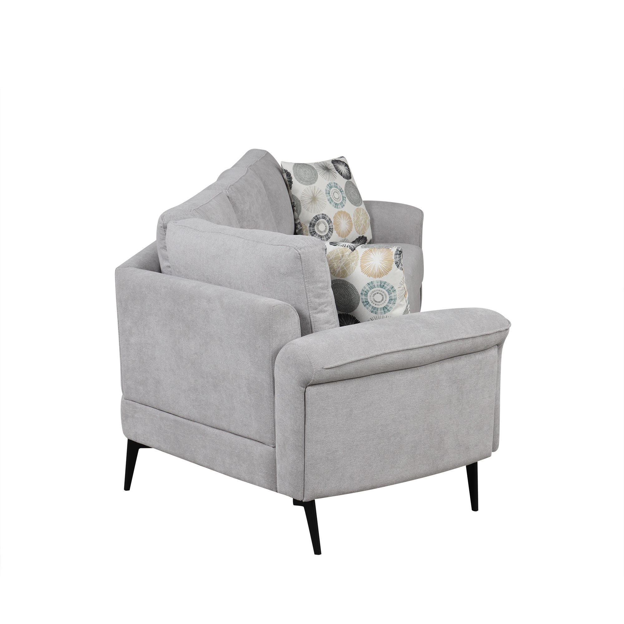 Upholstered 3 Seater Curved Sofa With Printed Pillows Chenille