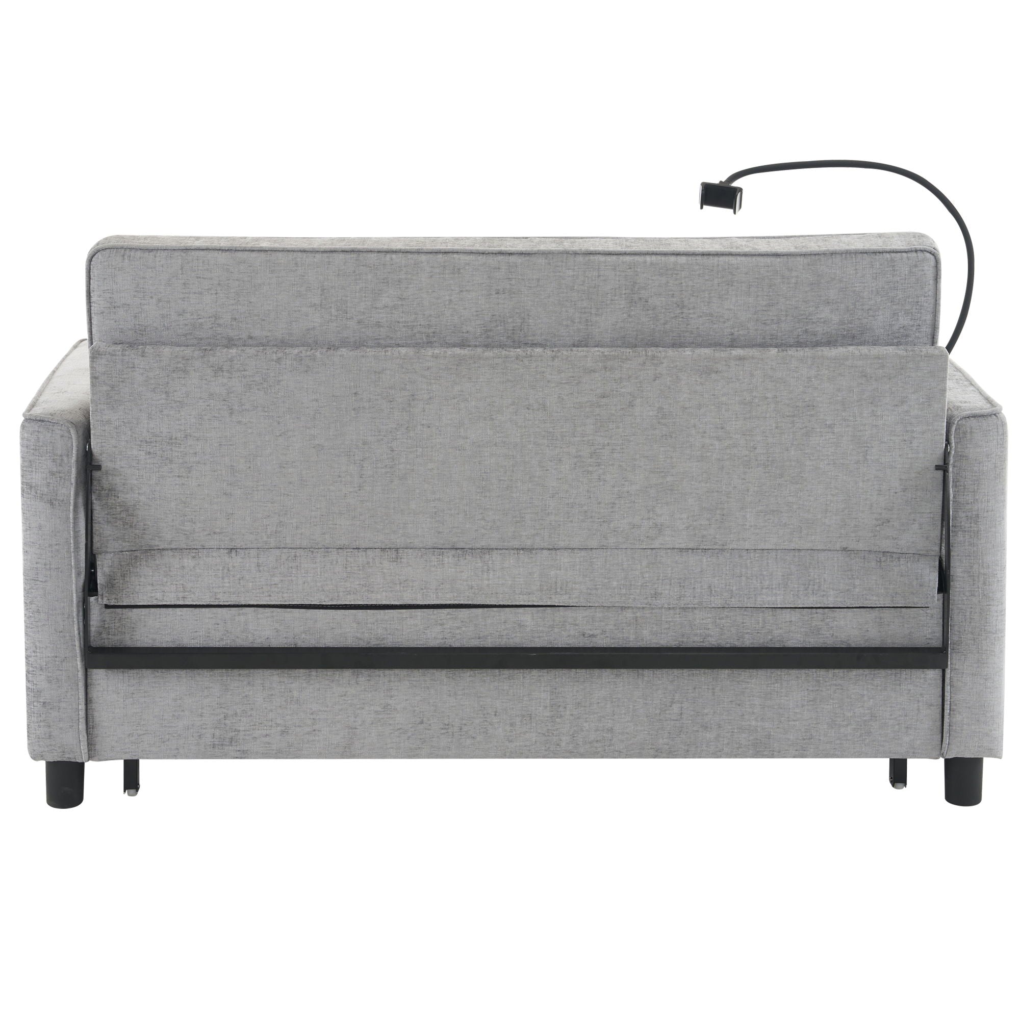 Pull-Out Sleeper Sofa With Reversible Backrest Cushion, Side Pockets, 2 USB Ports And A Phone Holder For Living Room