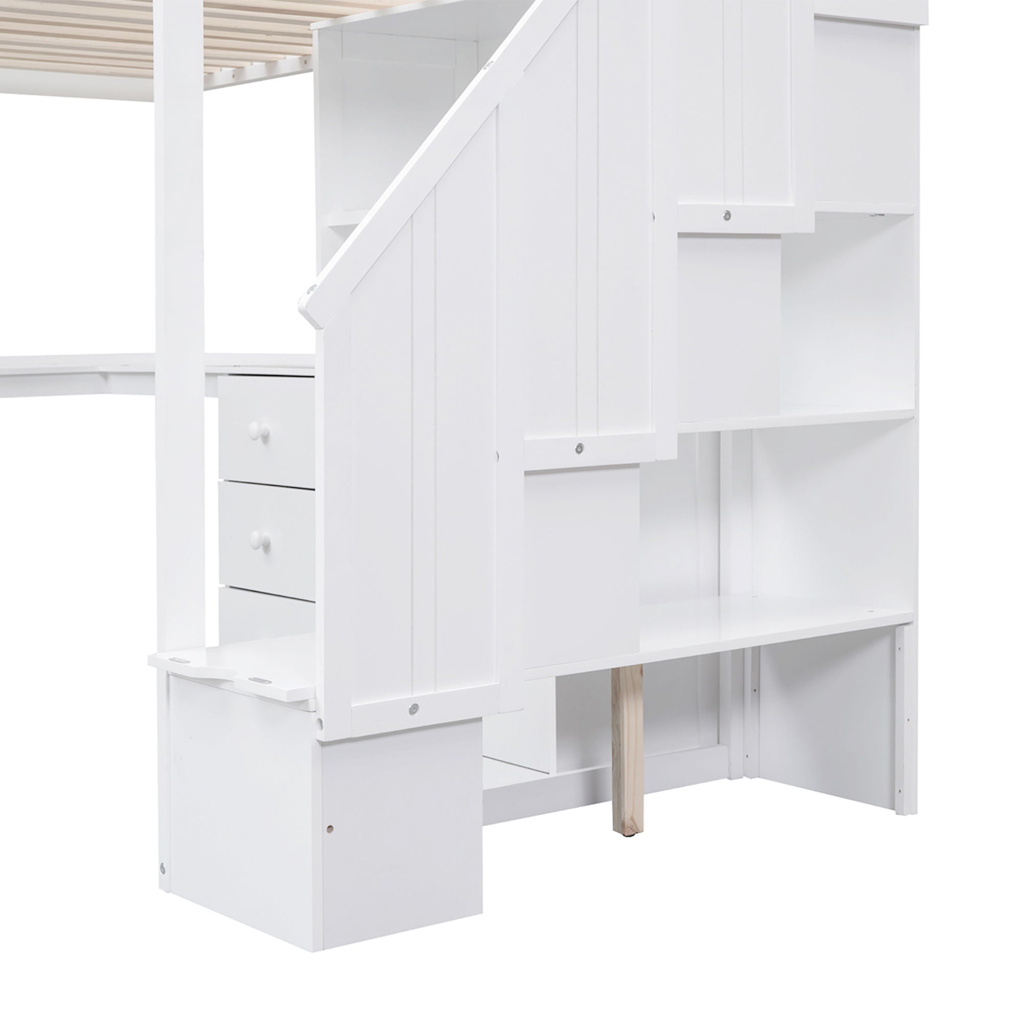 Loft Bed With L Shaped Desk, Drawers, Cabinet, And Storage Staircase